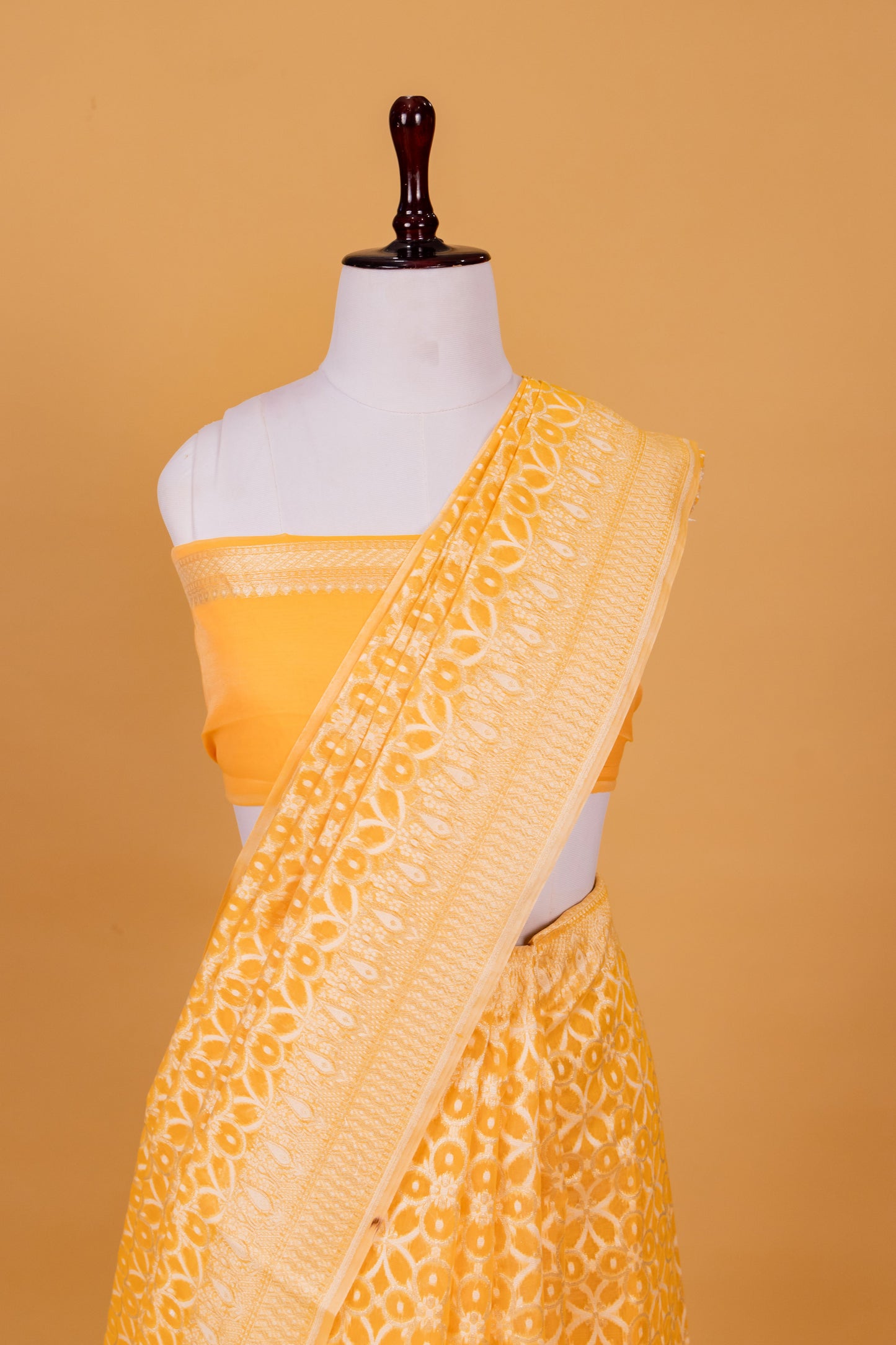 Yellow Banarasi Cotton Cutwork Saree