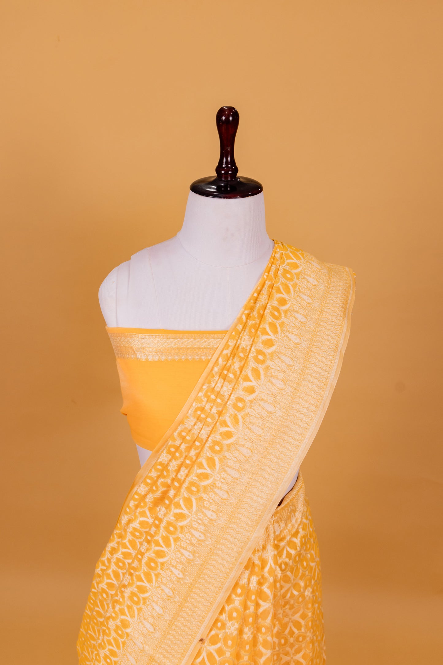 Yellow Banarasi Cotton Cutwork Saree