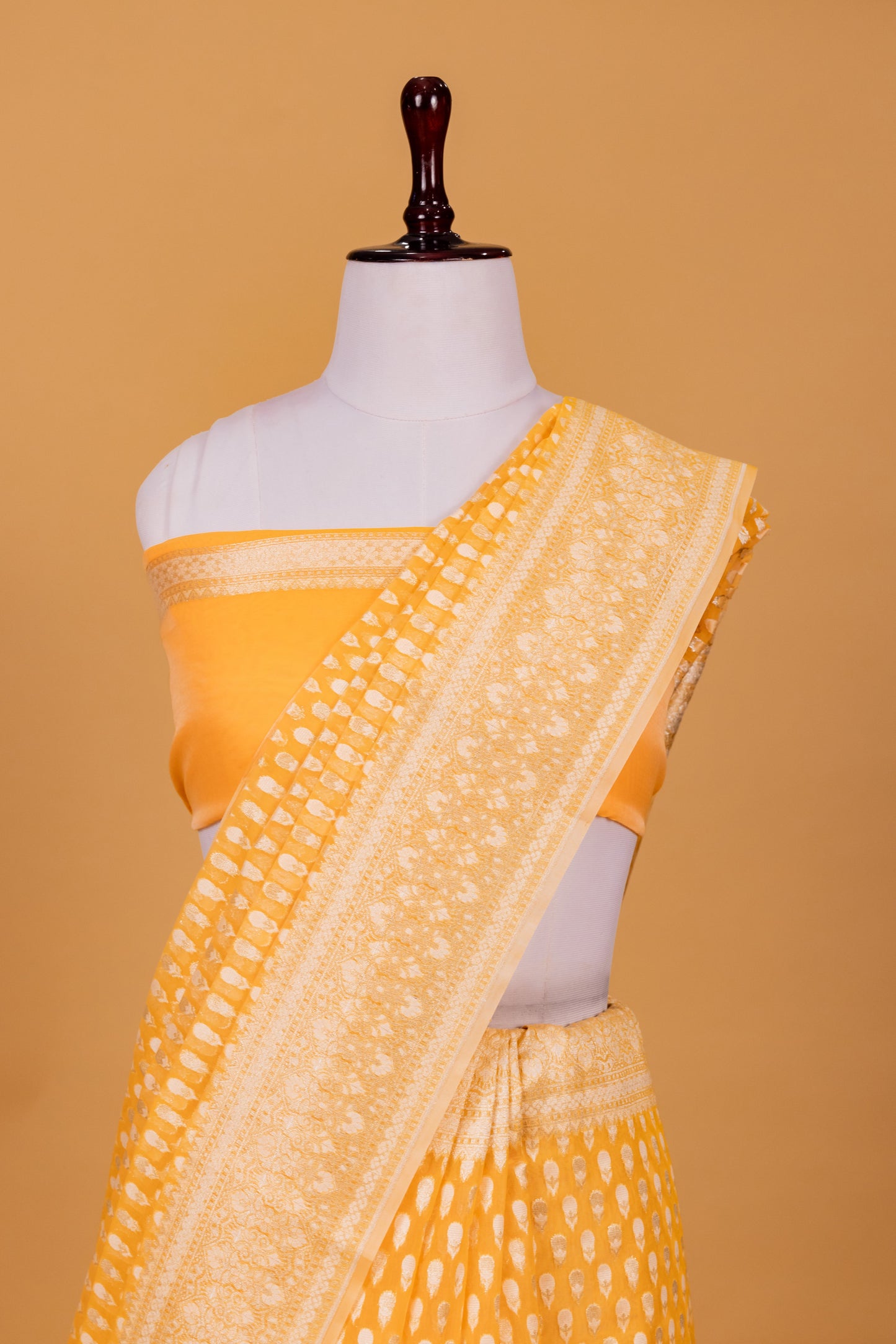 Yellow Banarasi Cotton Cutwork Saree