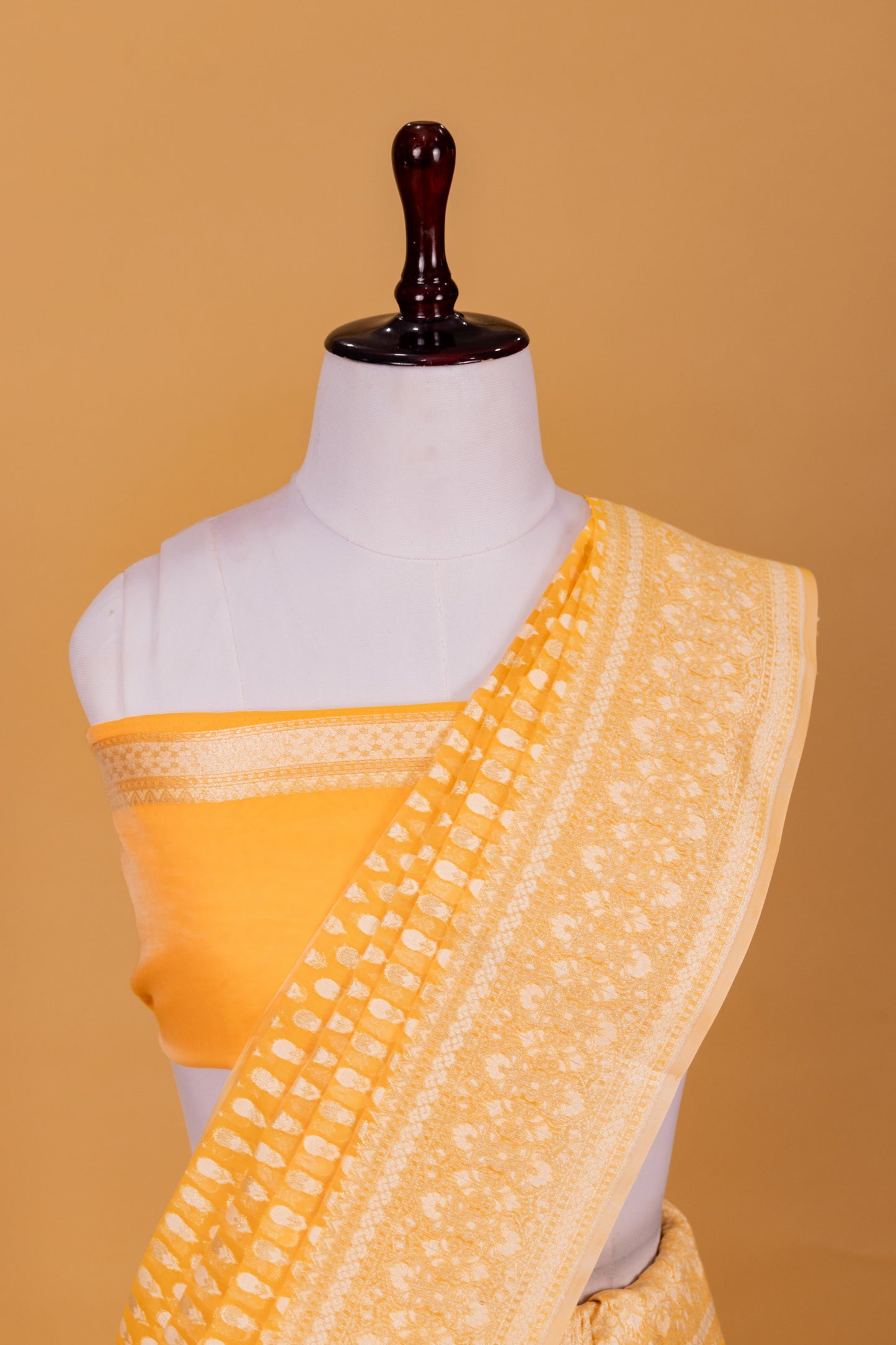 Yellow Banarasi Cotton Cutwork Saree