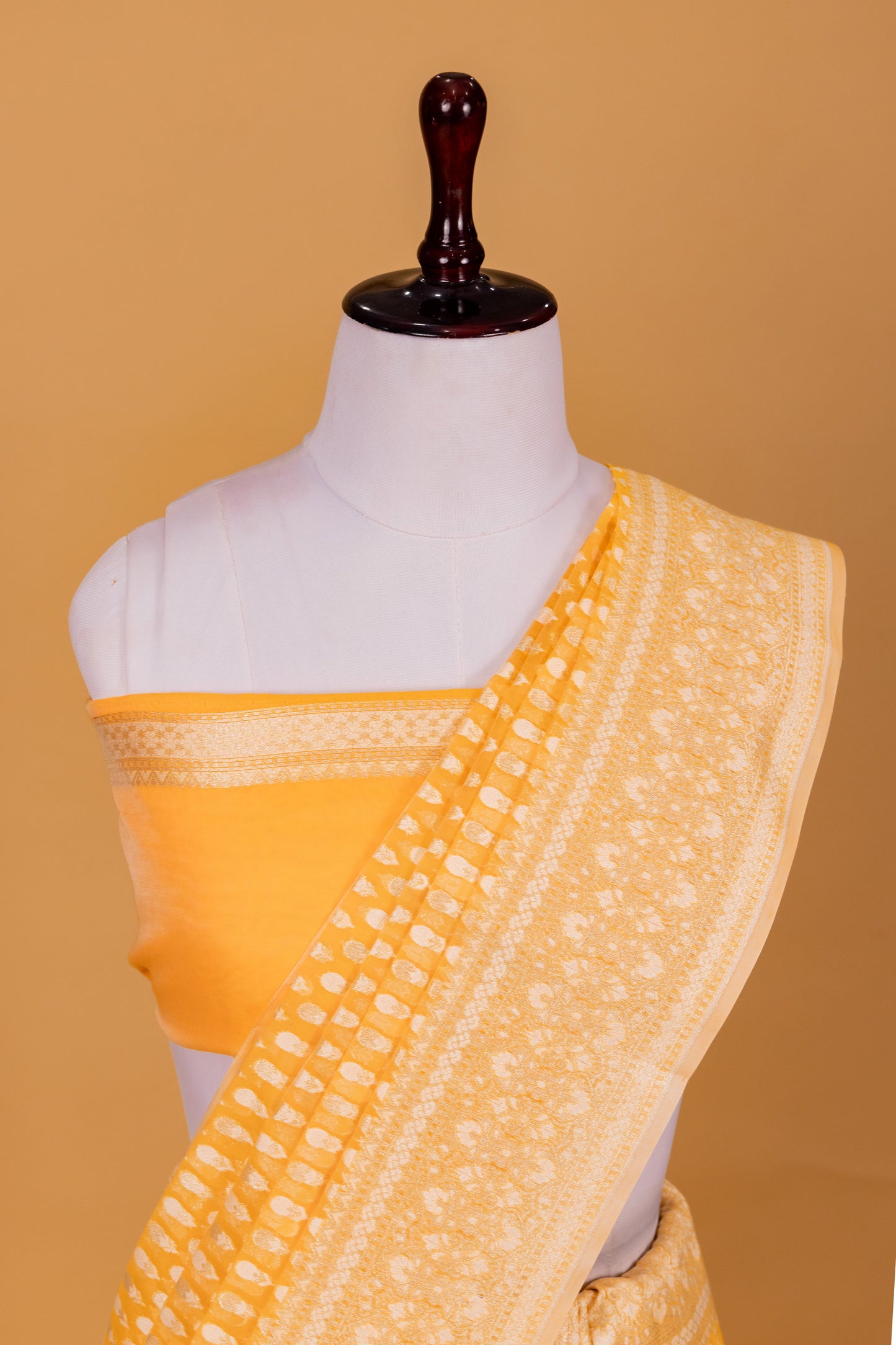 Yellow Banarasi Cotton Cutwork Saree