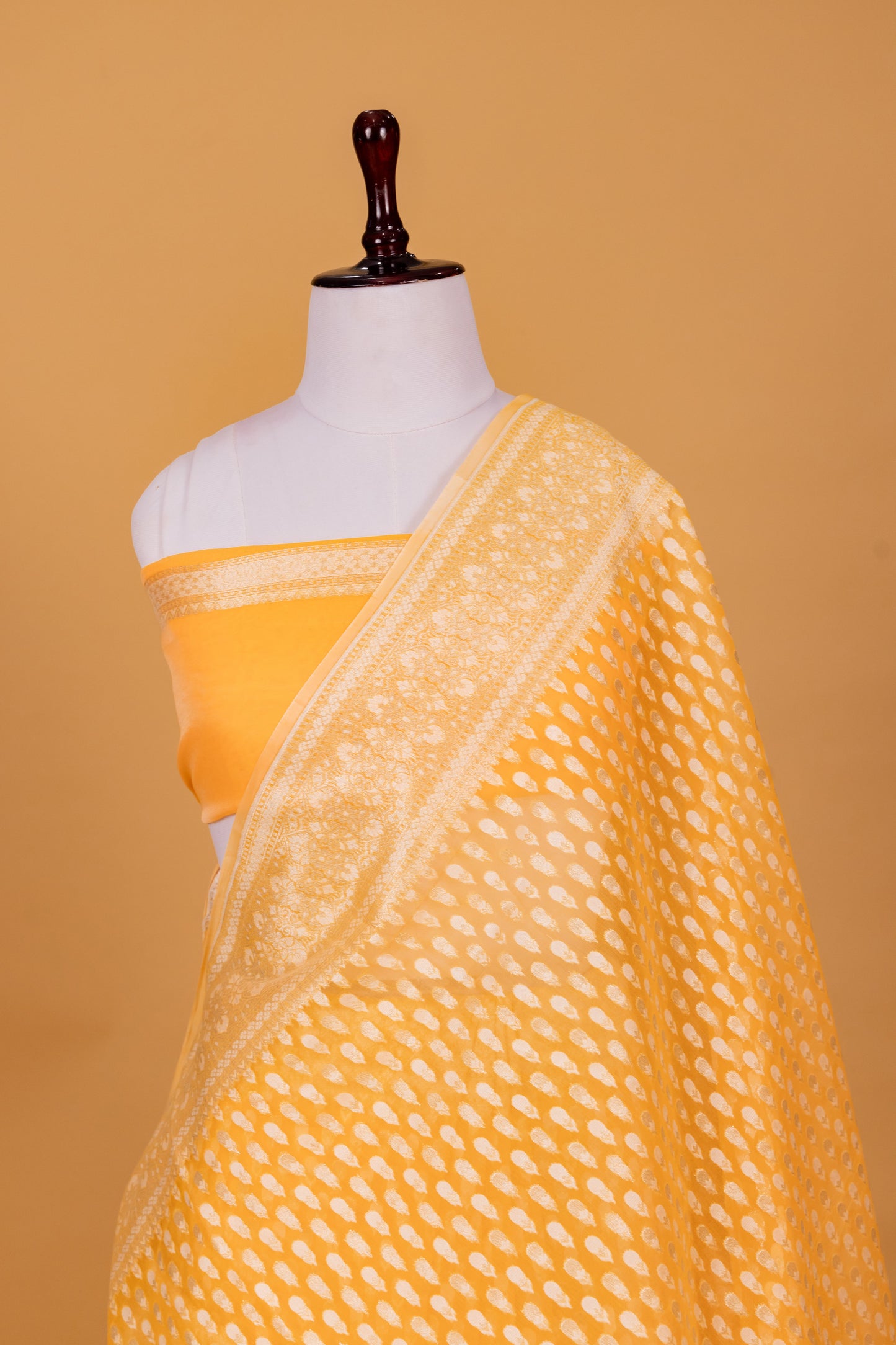 Yellow Banarasi Cotton Cutwork Saree