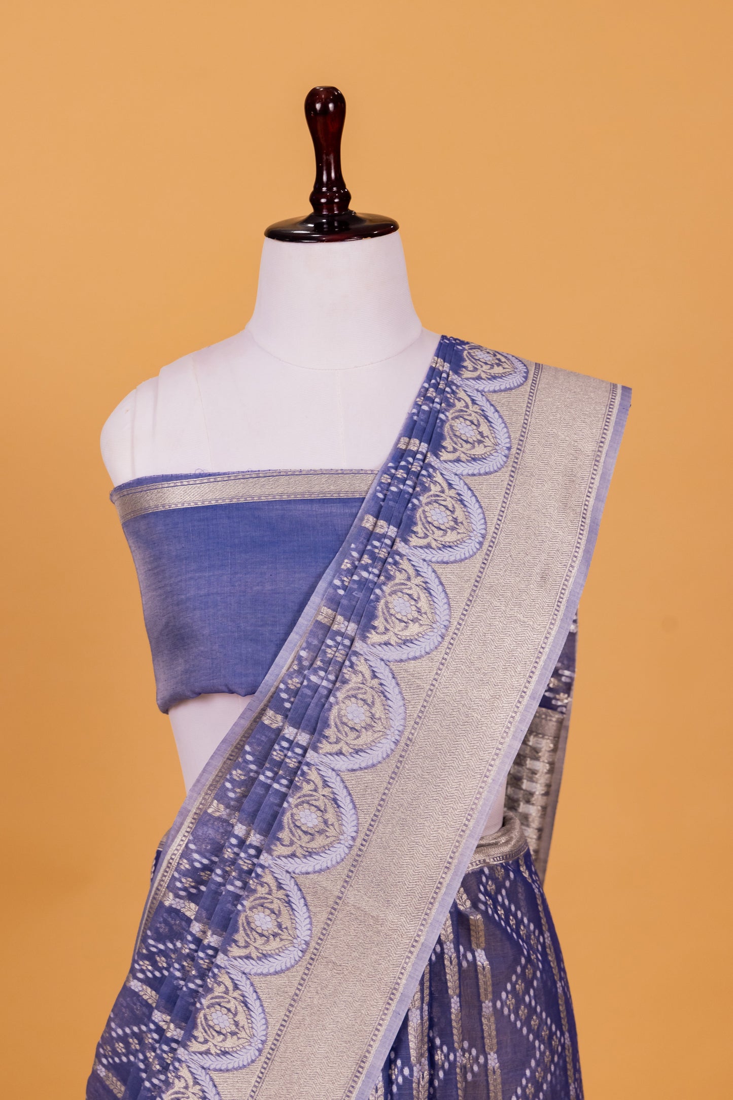 Blue Banarasi Cotton Cutwork Saree