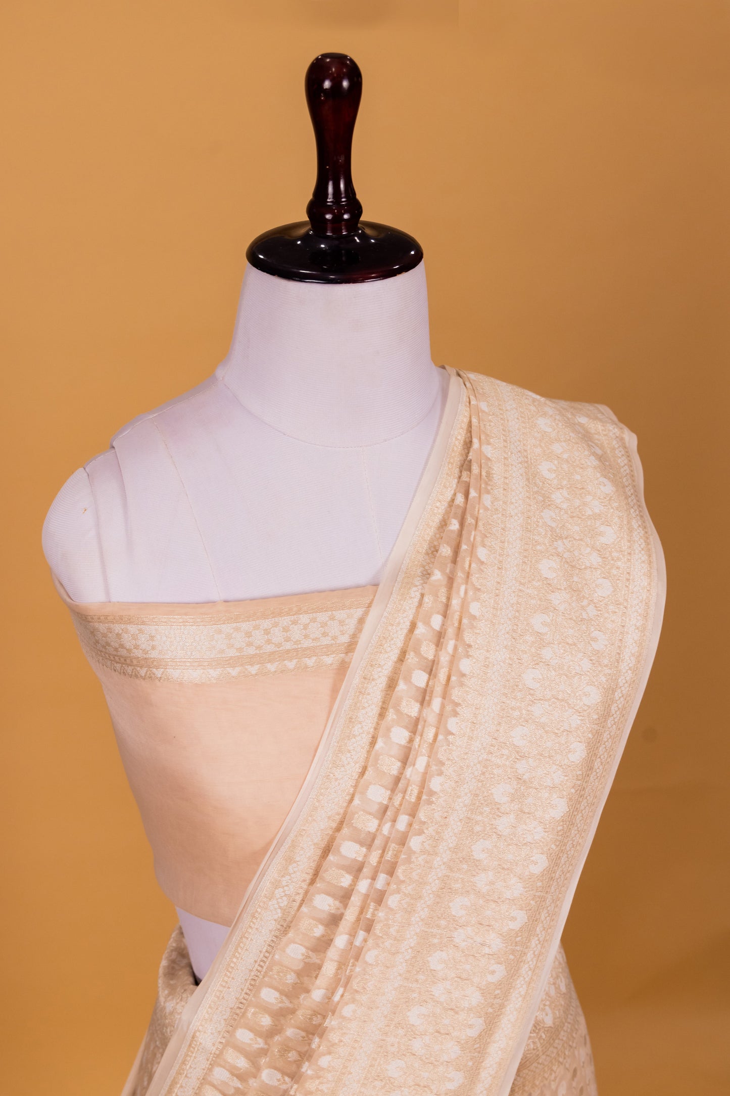 Beige Banarasi Cotton Cutwork Saree