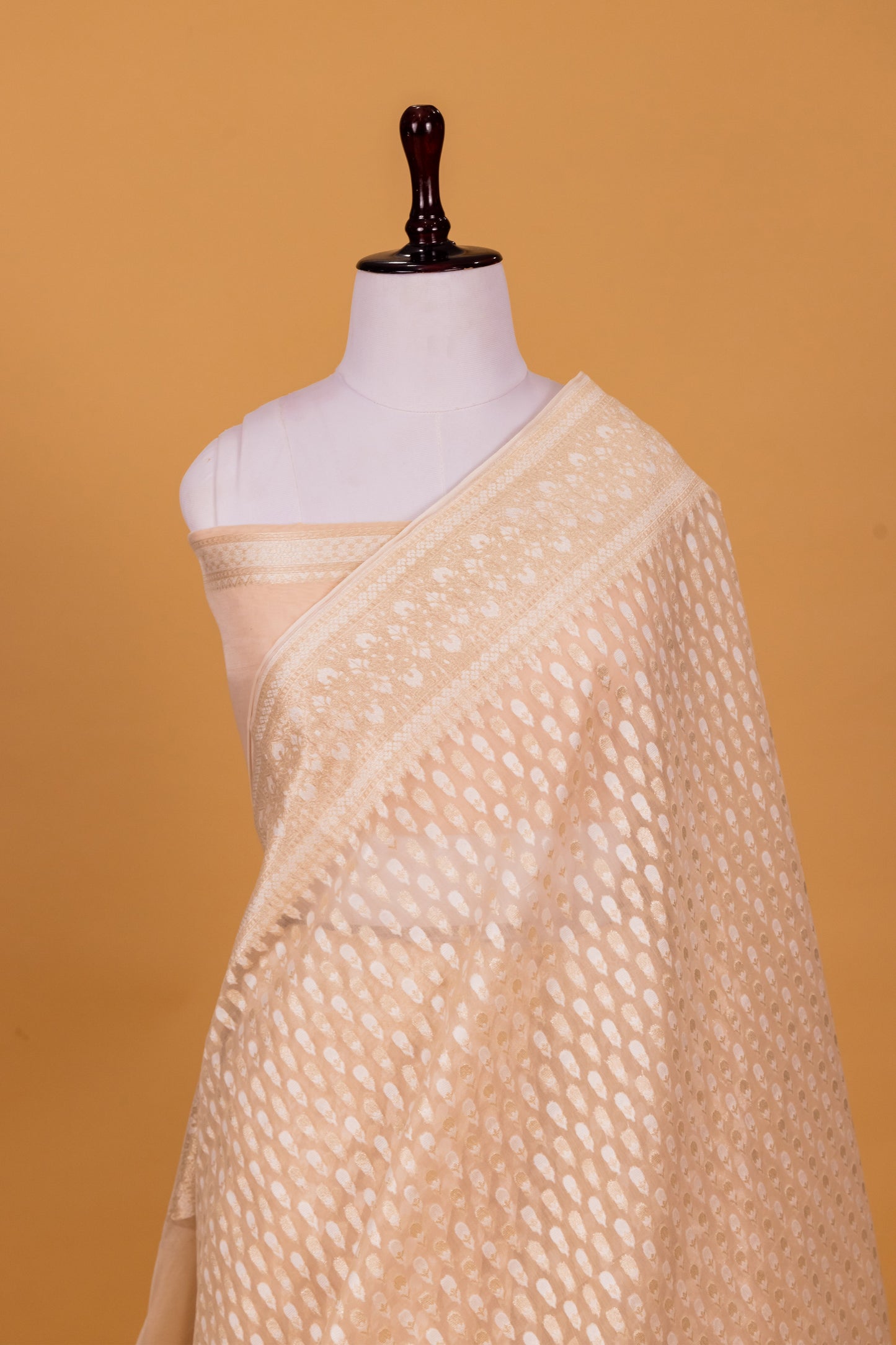 Beige Banarasi Cotton Cutwork Saree