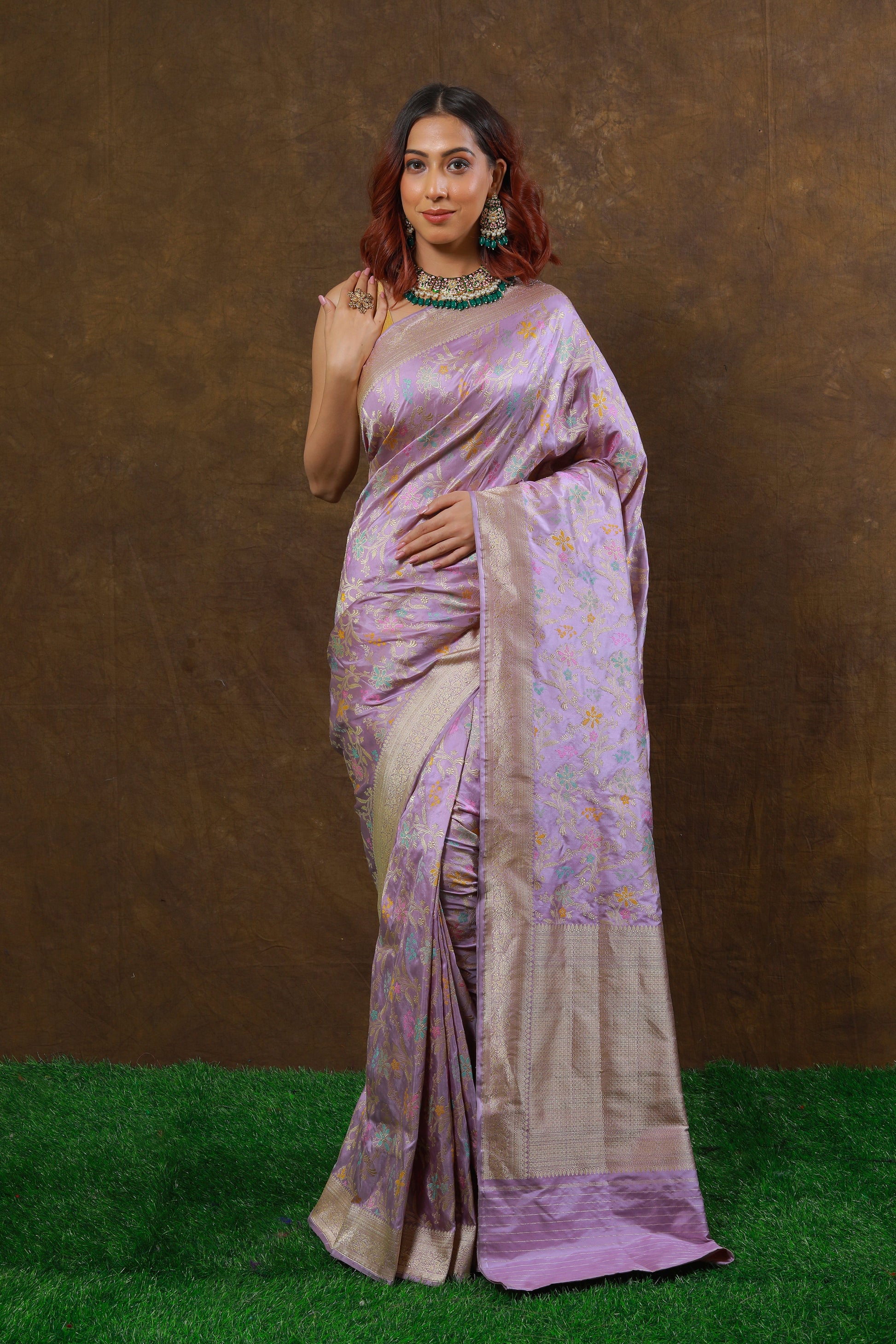 Lavender Handwoven Kadwa Katan Silk Saree - Panaya