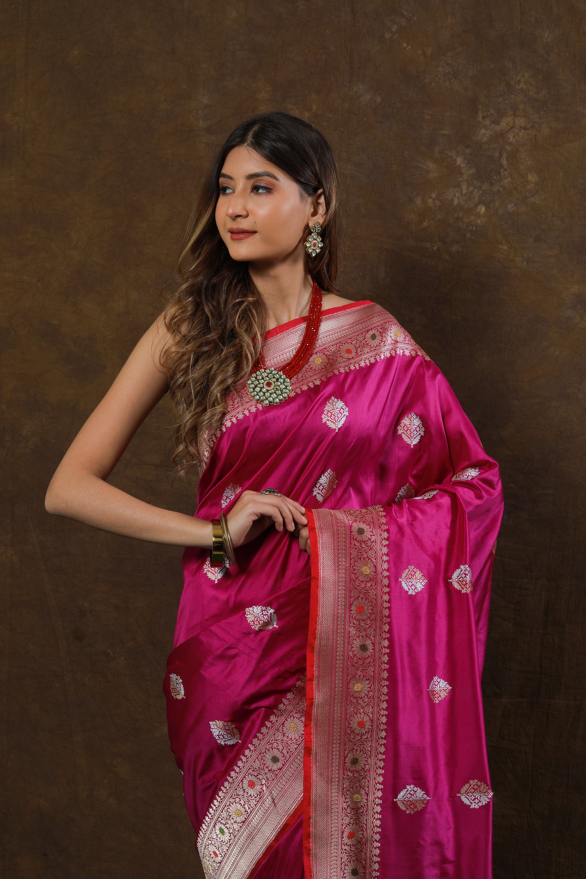 Rani Pink Handwoven Kadwa Katan Silk Saree - Panaya