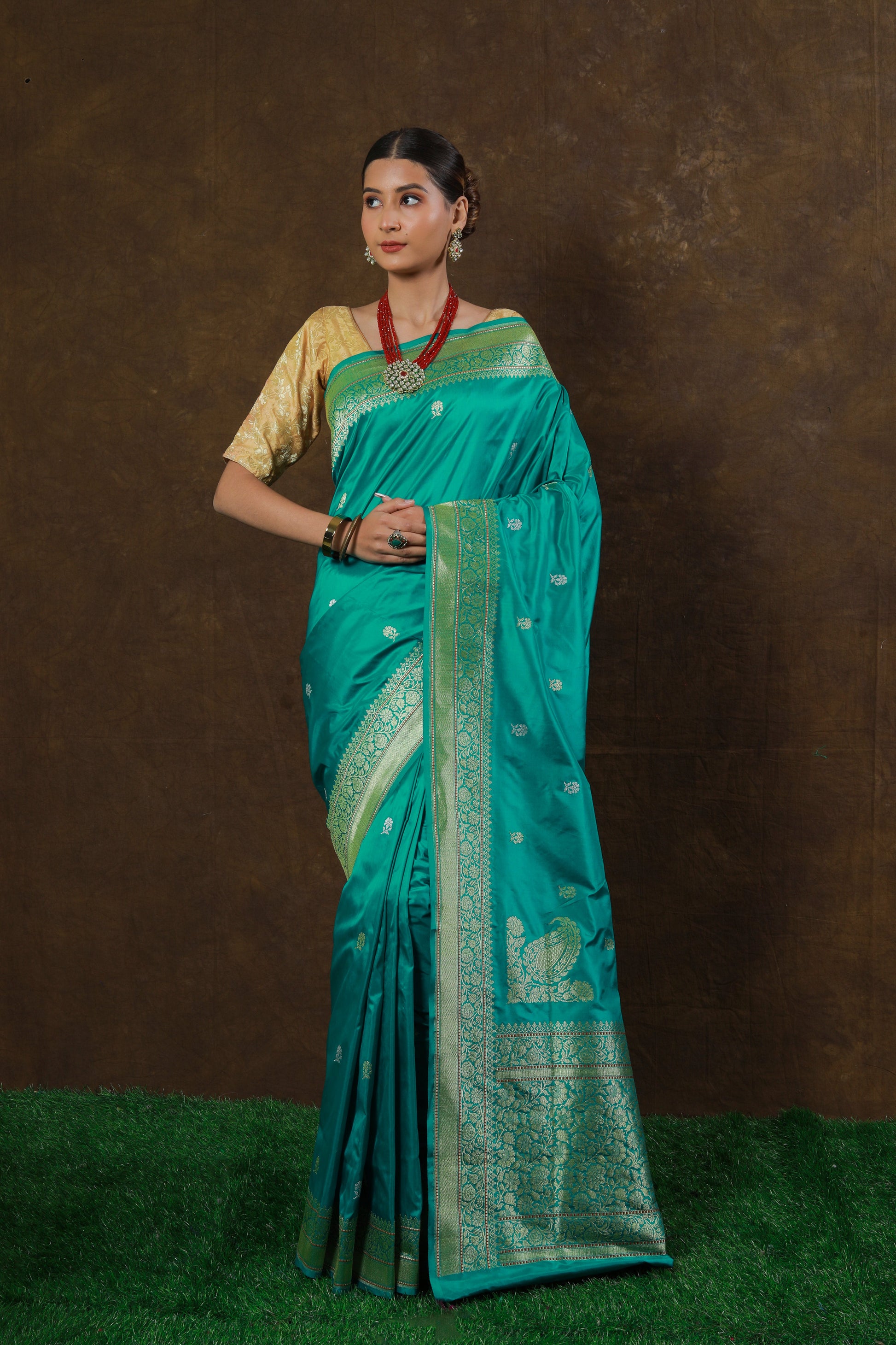 Mint Handwoven Kadwa Katan Silk Saree - Panaya