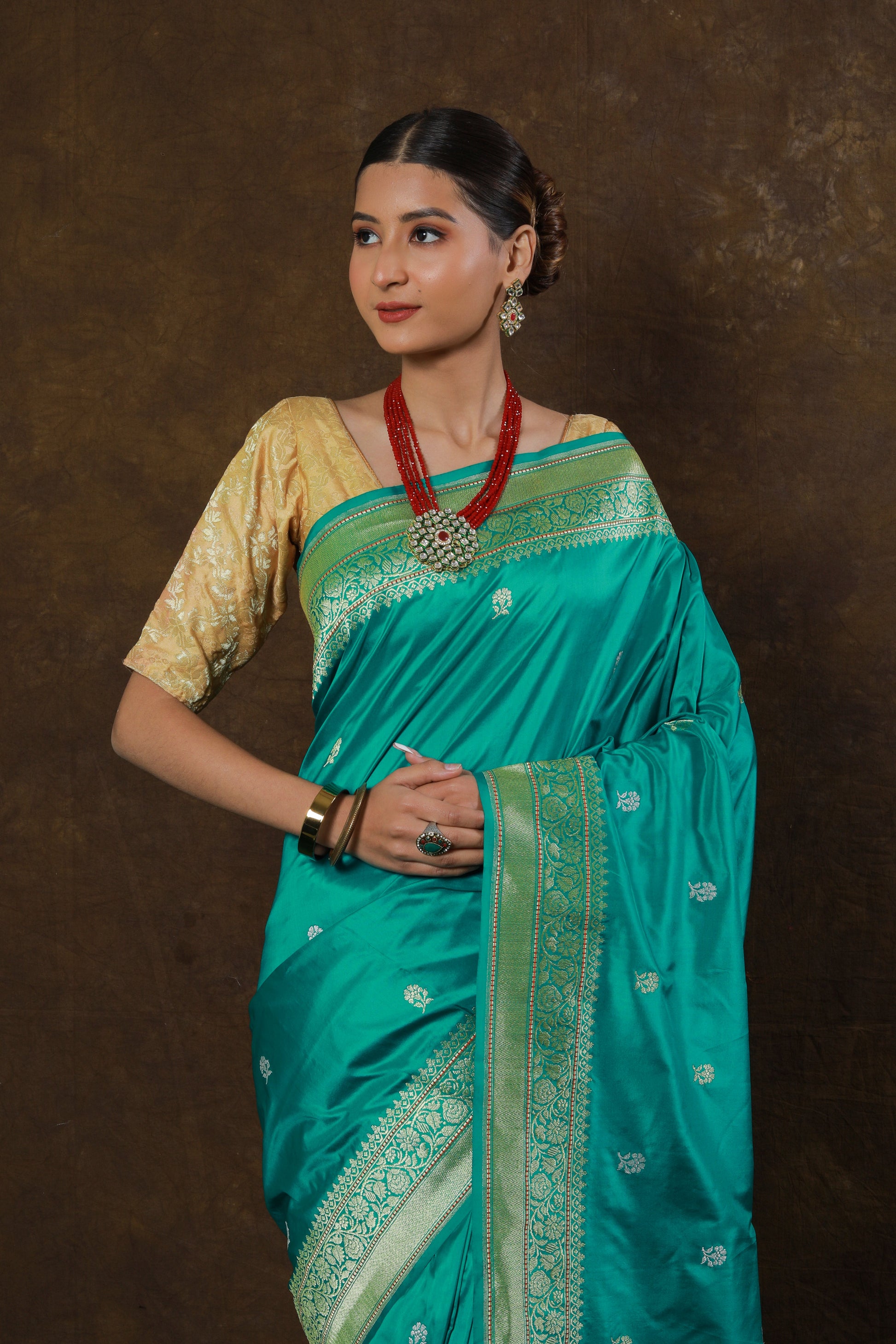 Mint Handwoven Kadwa Katan Silk Saree - Panaya