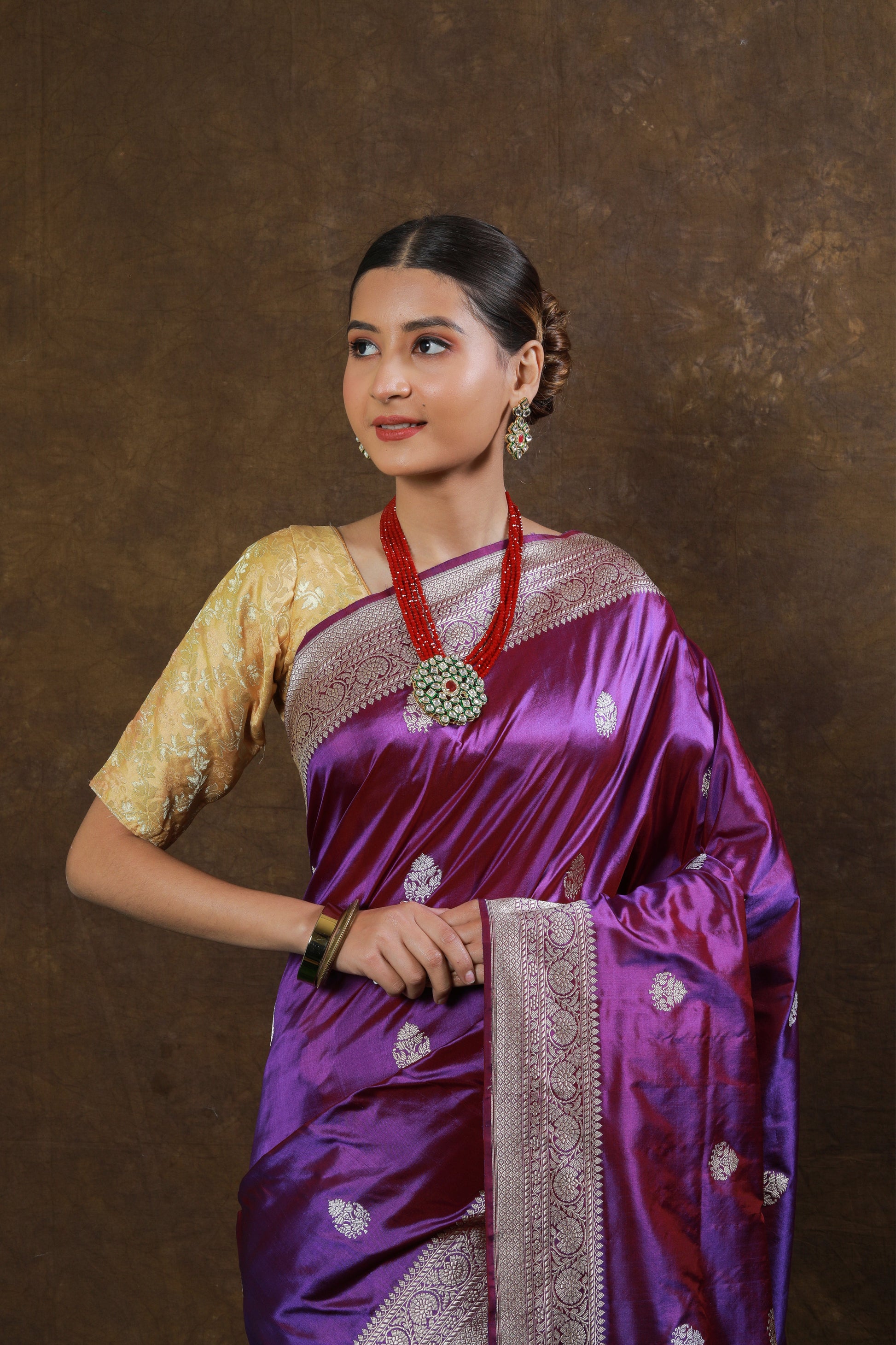 Purple Handwoven Kadwa Katan Silk Saree - Panaya