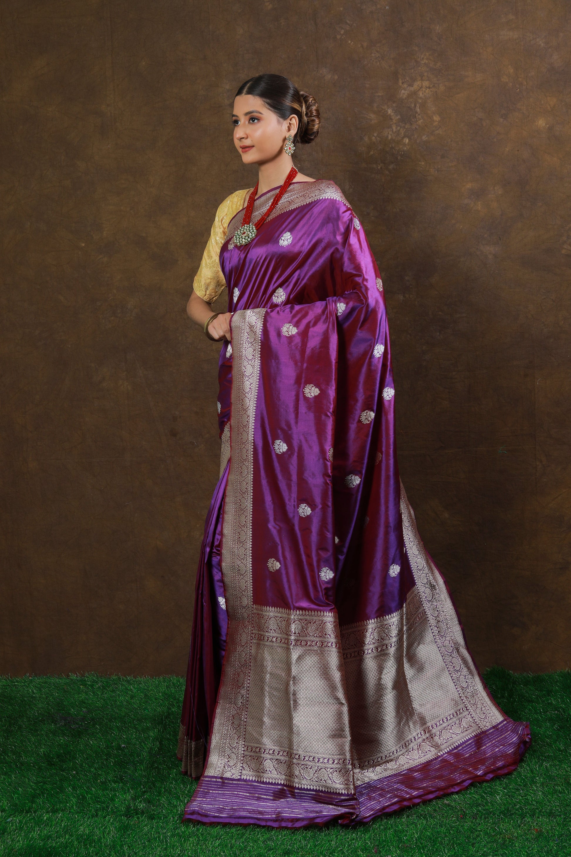 Purple Handwoven Kadwa Katan Silk Saree - Panaya