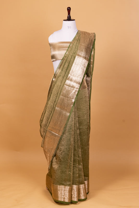 Green Tissue Pure Silk Dyed Saree