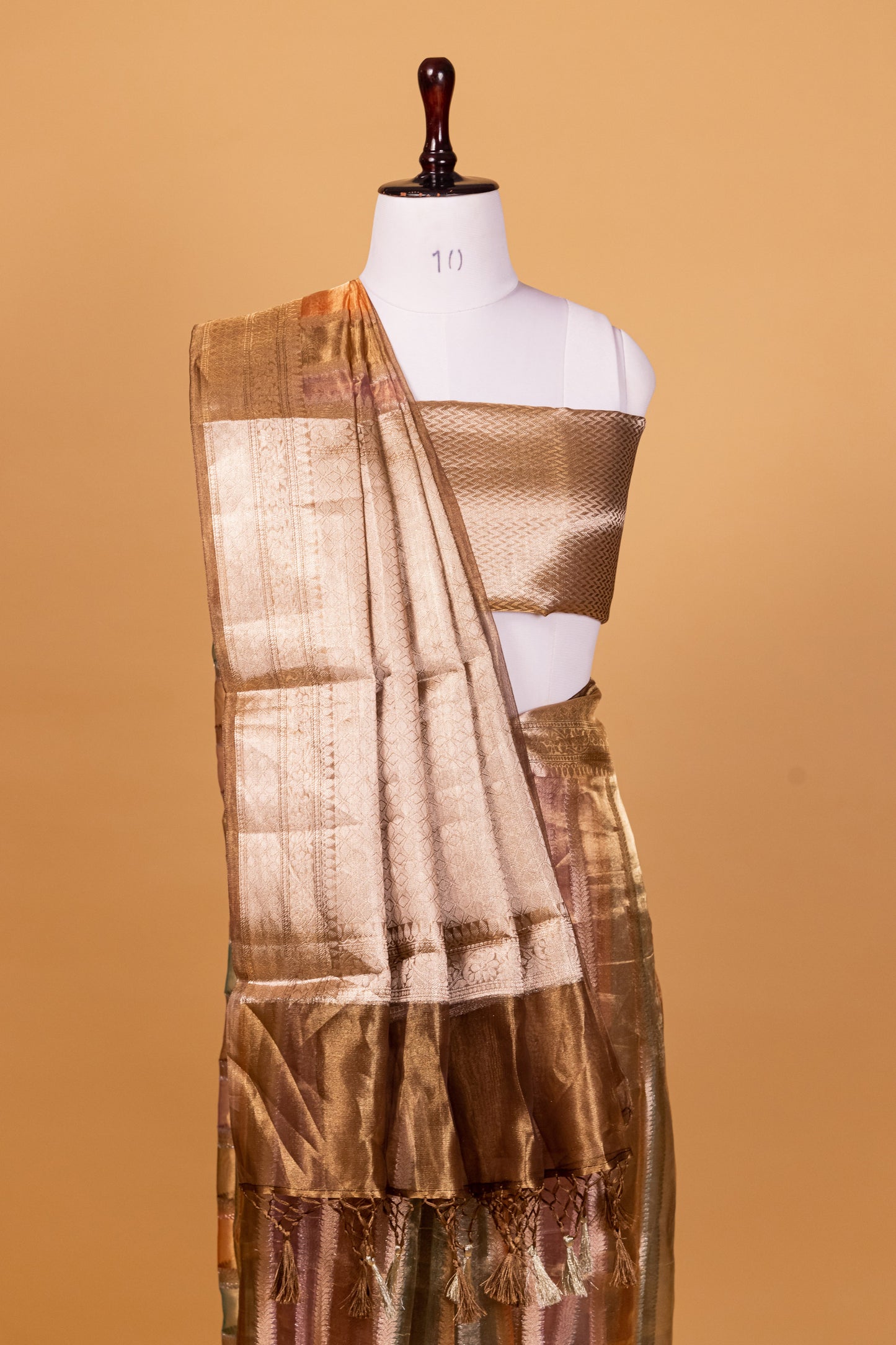 Olive Green Tissue Pure Silk Hand Brush Painted Saree - Panaya