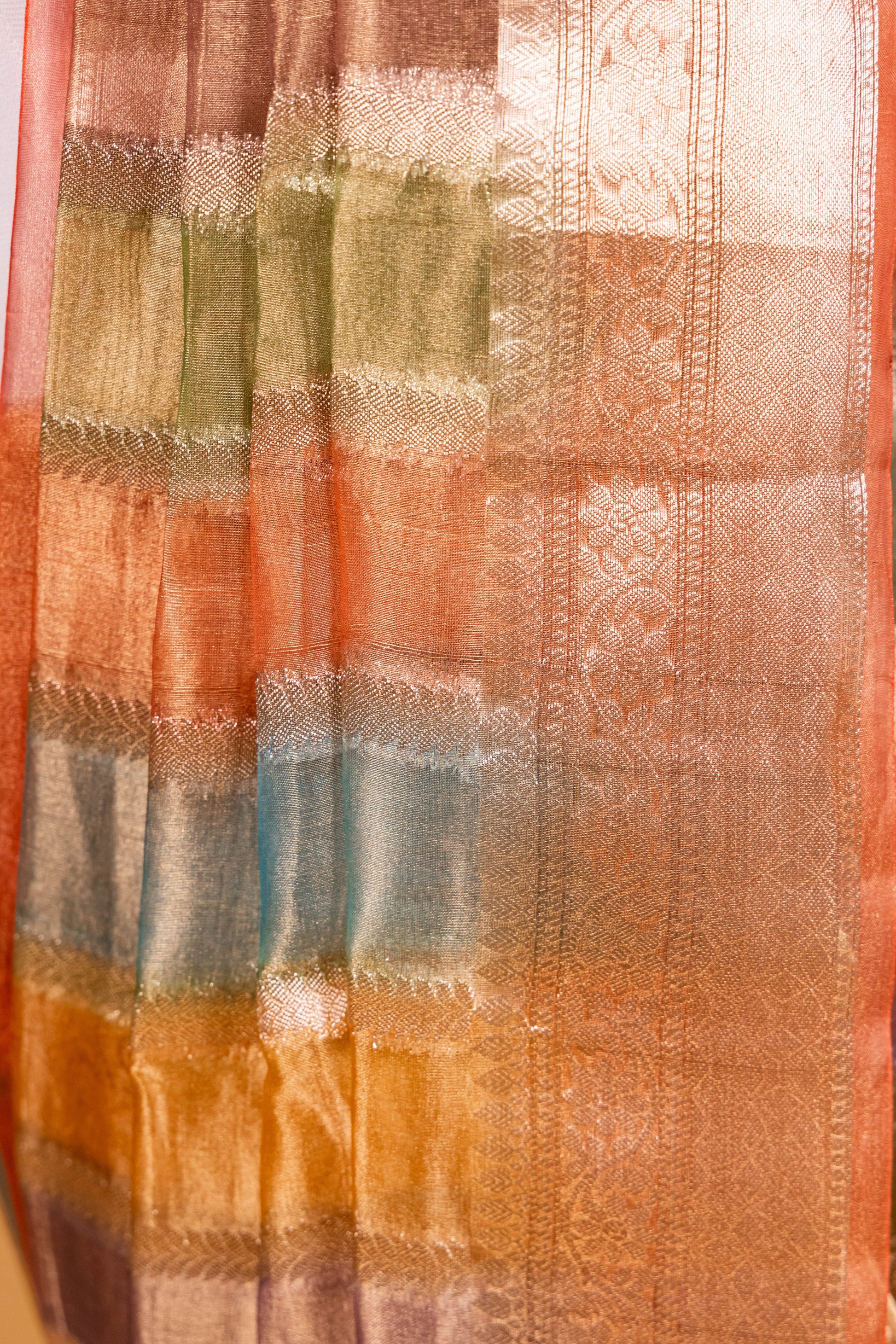 Peach Tissue Pure Silk Hand Brush Painted Saree - Panaya