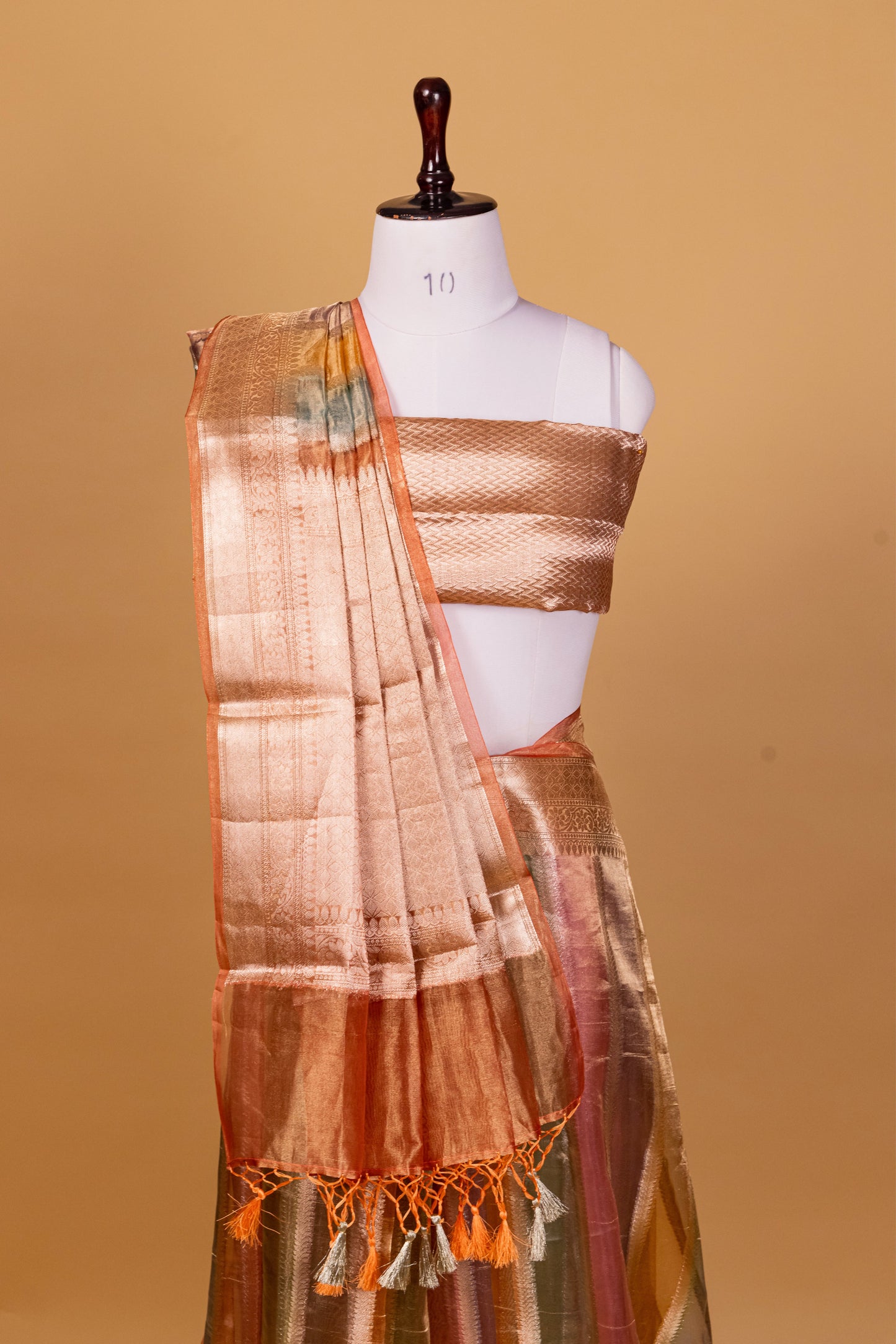 Peach Tissue Pure Silk Hand Brush Painted Saree - Panaya