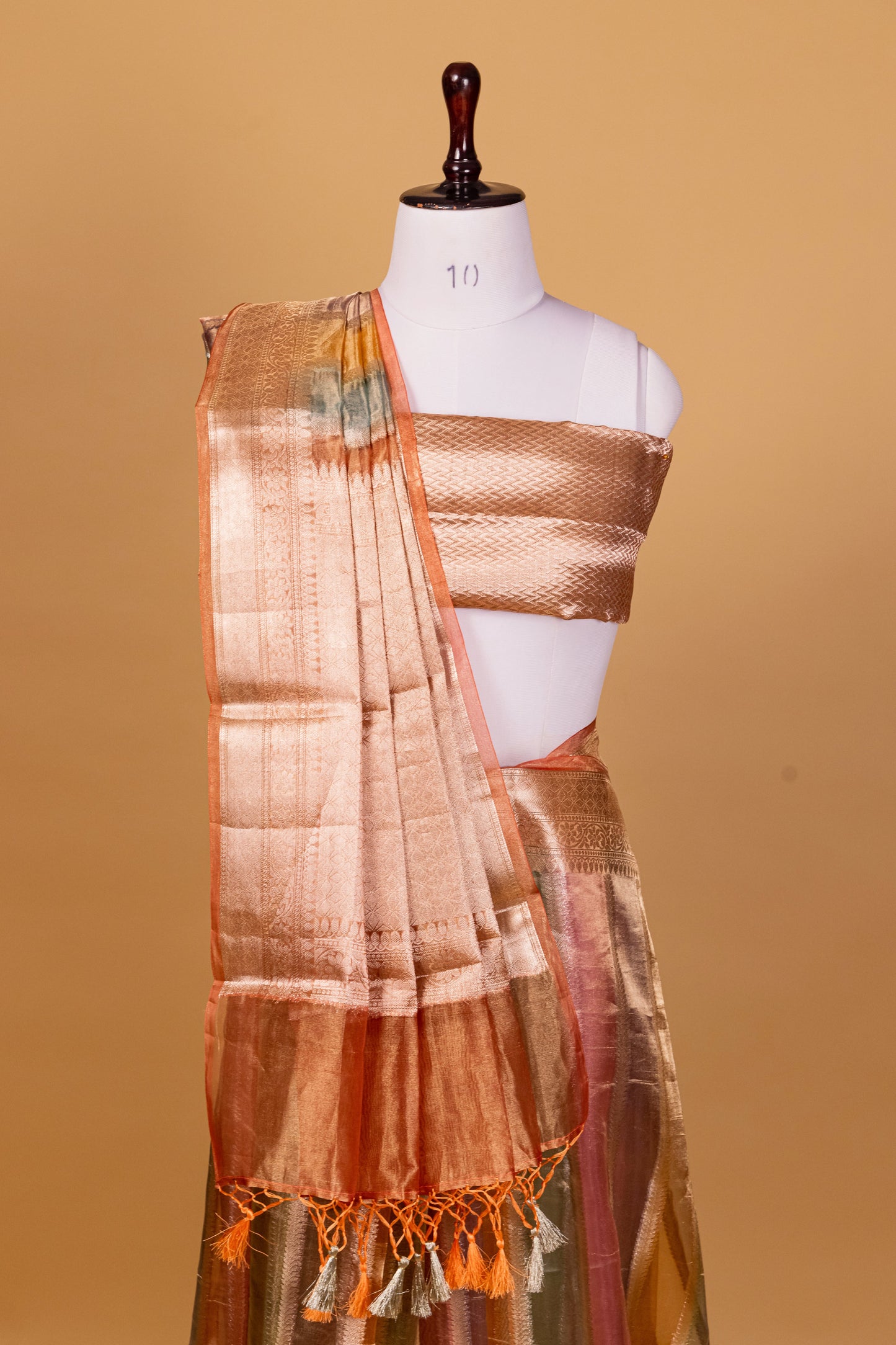 Peach Tissue Pure Silk Hand Brush Painted Saree - Panaya