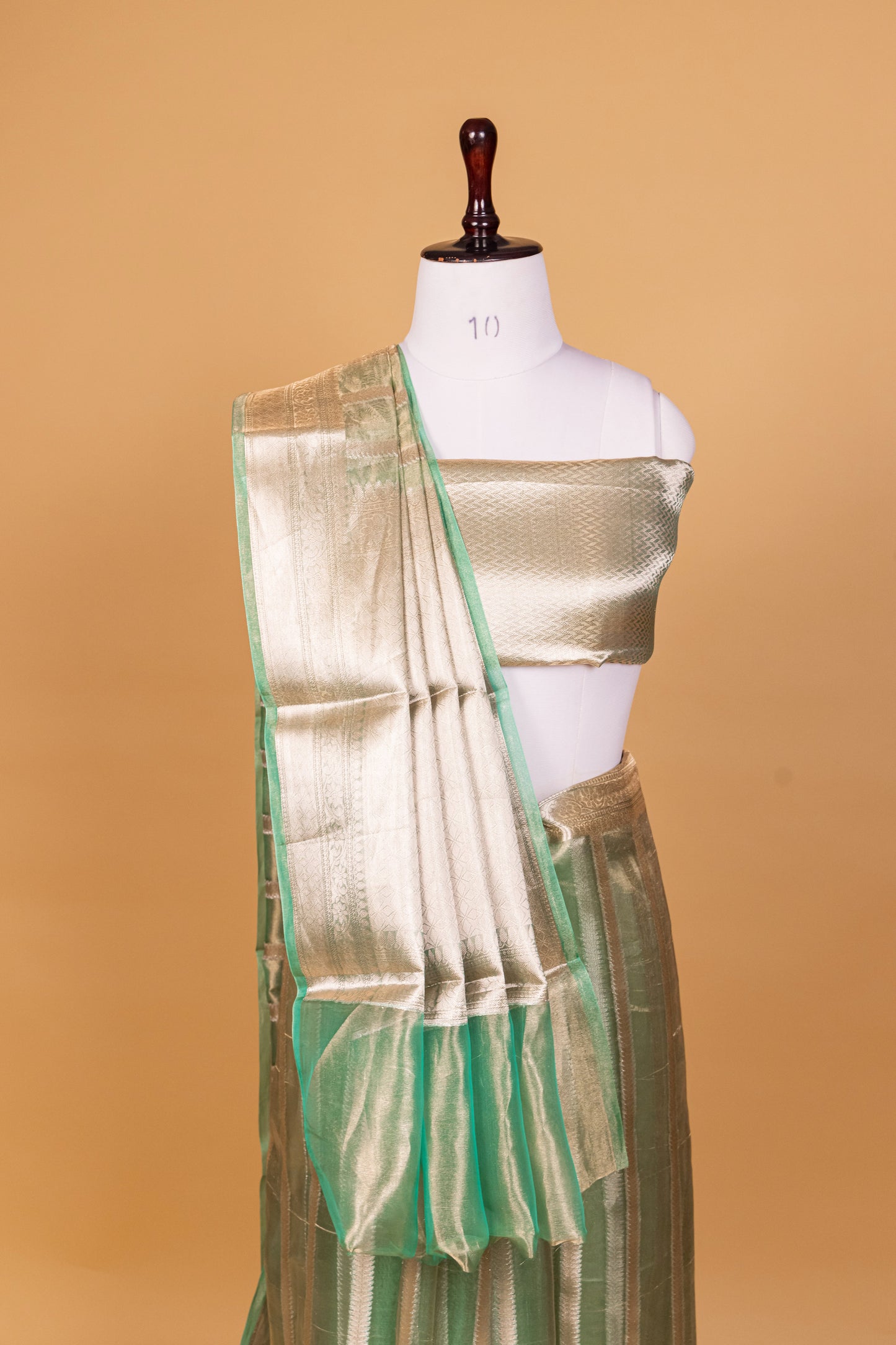 Light Green Tissue Pure Silk Cutwork Saree - Panaya