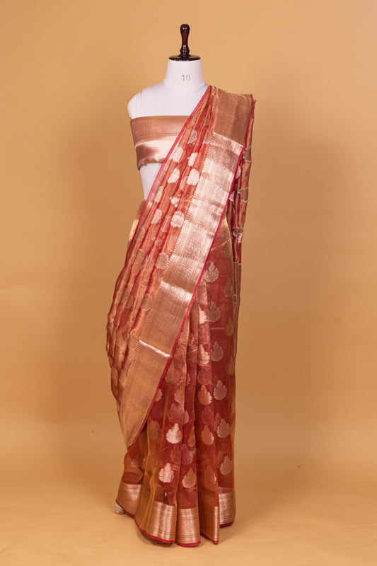 Onion Pink Tissue Pure Silk Dyed Saree - Panaya