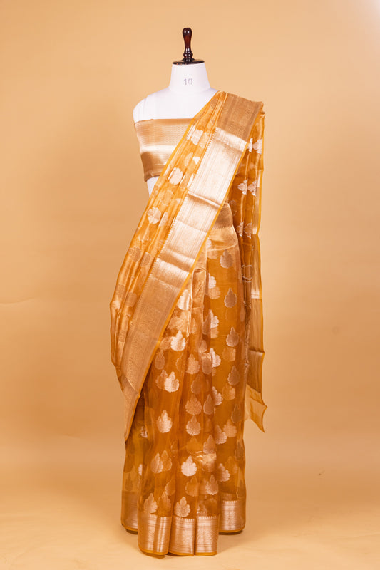 Yellow Tissue Pure Silk Dyed Saree - Panaya