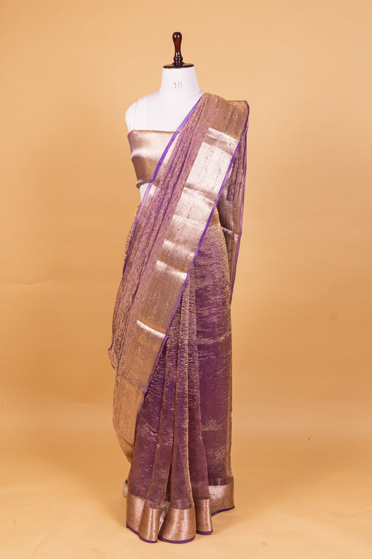 Purple Tissue Pure Silk Dyed Saree - Panaya