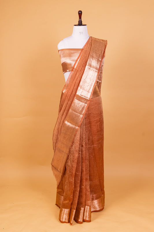 Light Chocolate Tissue Pure Silk Dyed Saree - Panaya