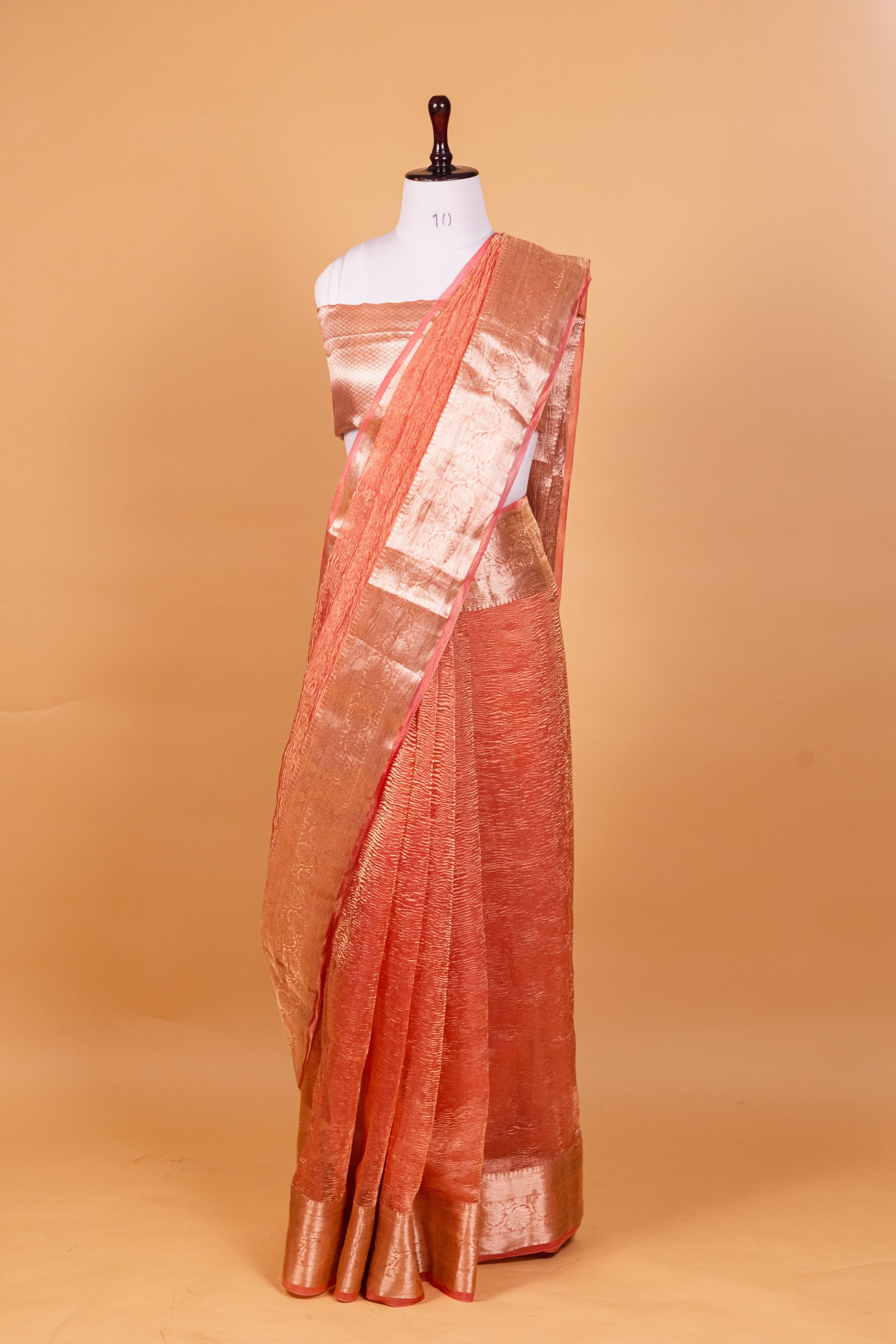 Peach Tissue Pure Silk Dyed Saree - Panaya