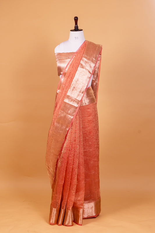 Peach Tissue Pure Silk Dyed Saree - Panaya