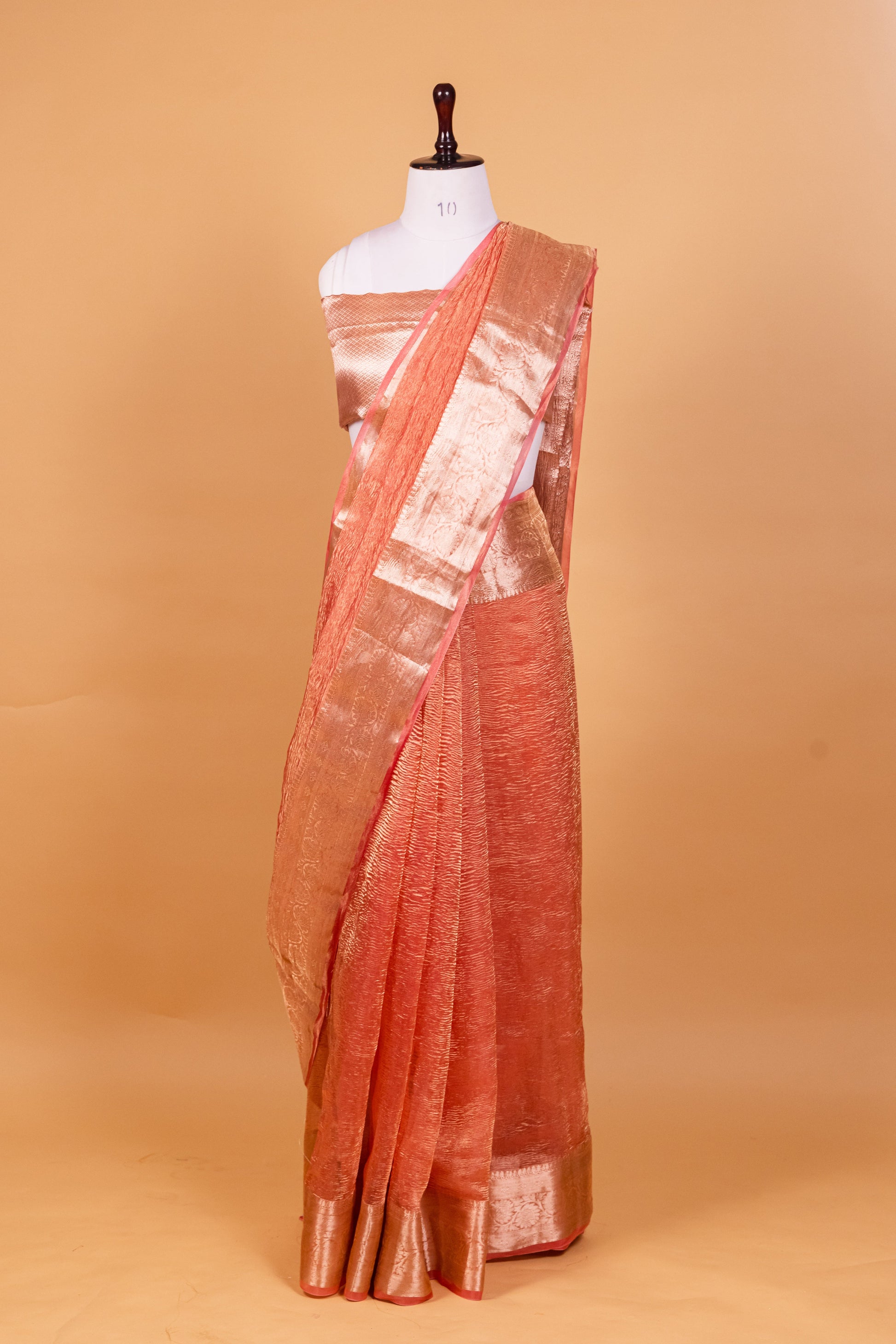 Peach Tissue Pure Silk Dyed Saree - Panaya