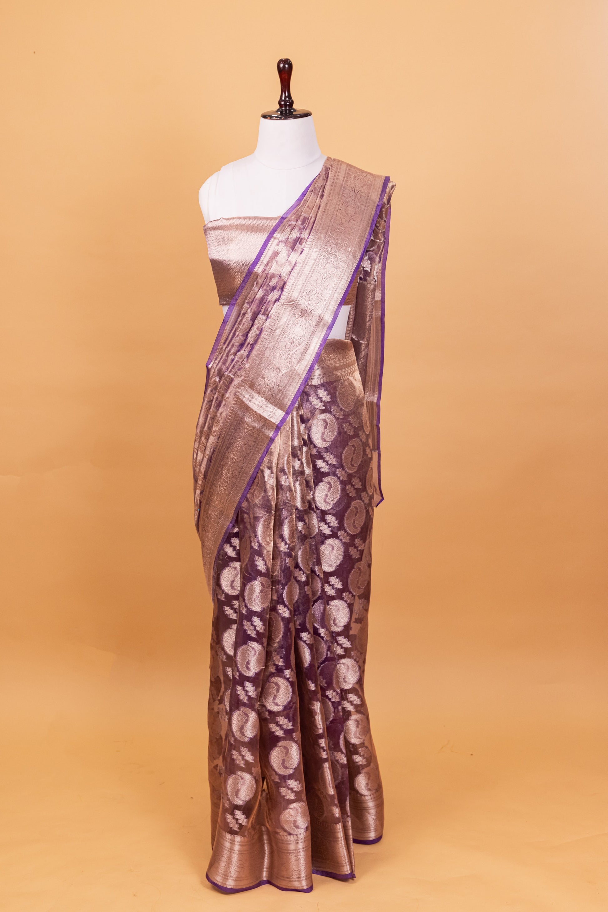 Purple Tissue Pure Silk Dyed Saree - Panaya