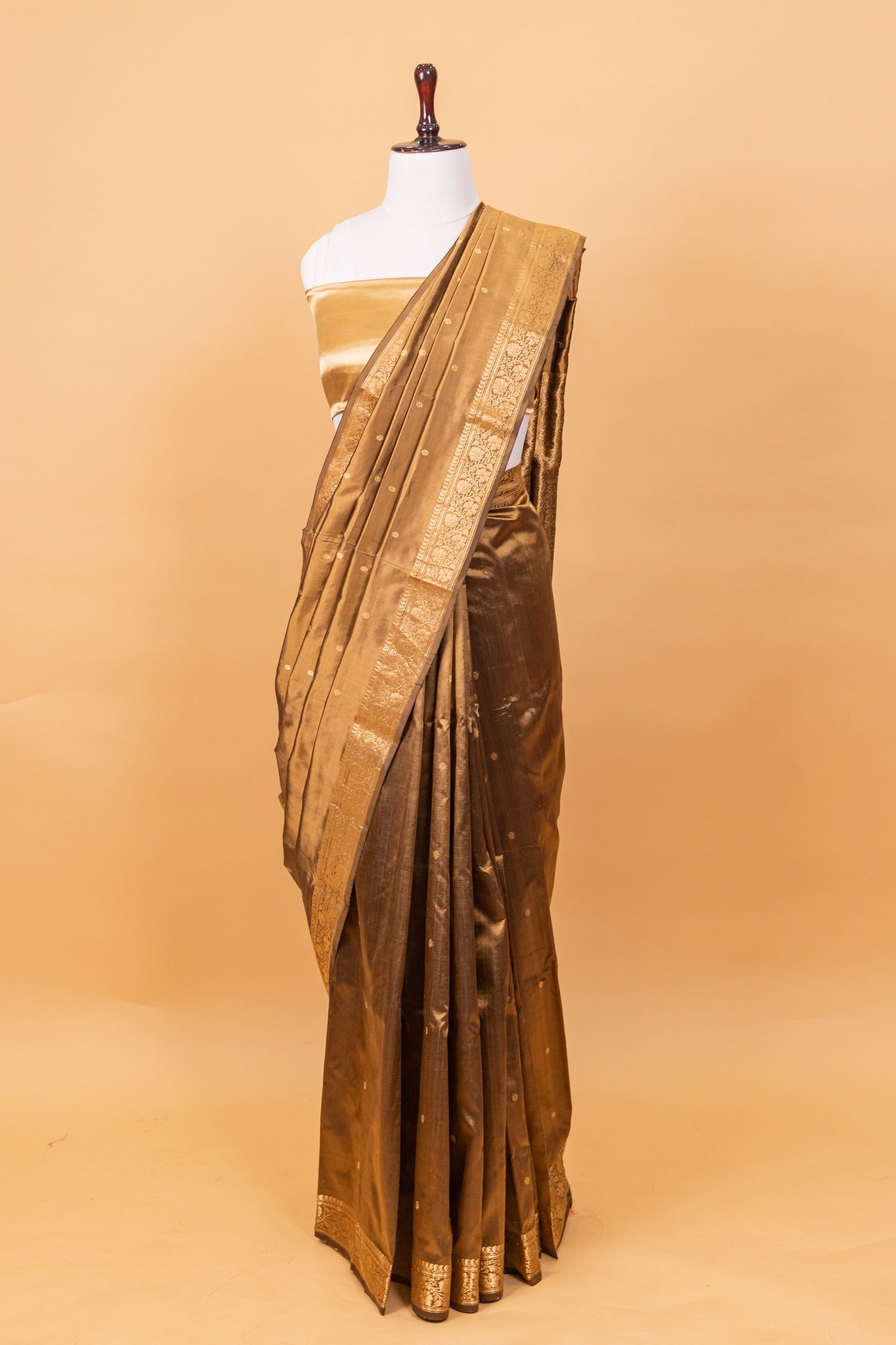 Khaki Katan Pure Silk Kadhwa Saree - Panaya