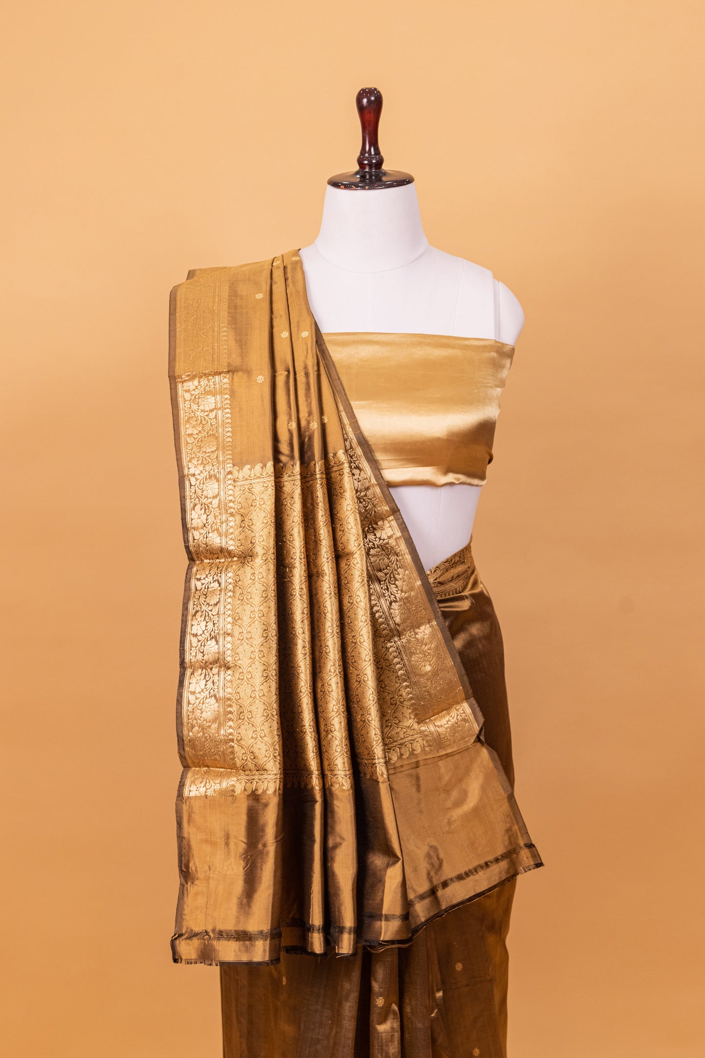 Khaki Katan Pure Silk Kadhwa Saree - Panaya