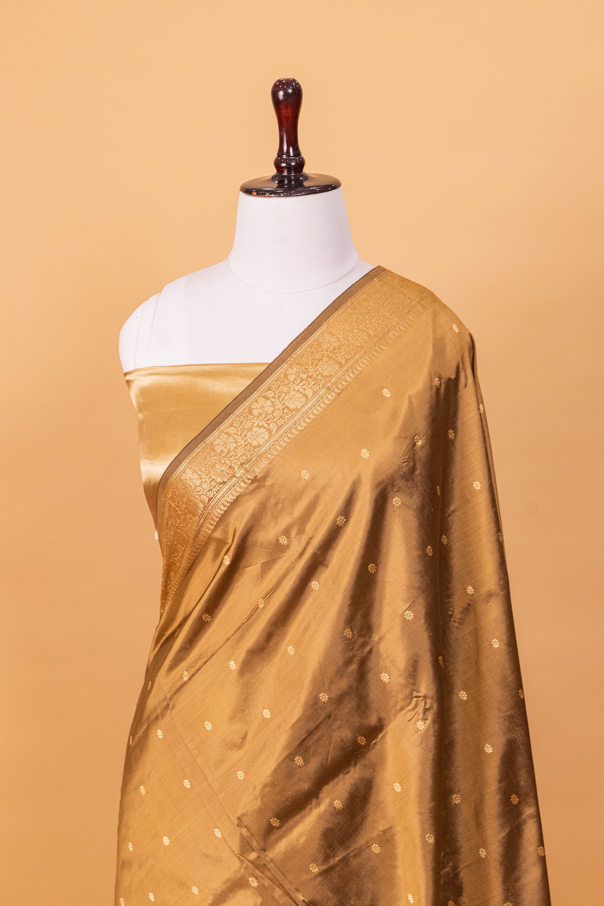 Khaki Katan Pure Silk Kadhwa Saree - Panaya