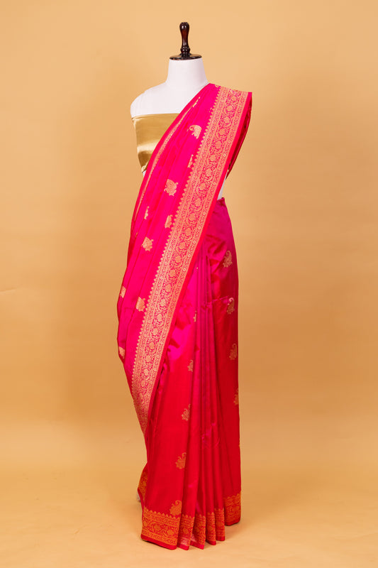 Rani Pink Katan Pure Silk Kadhwa Saree - Panaya