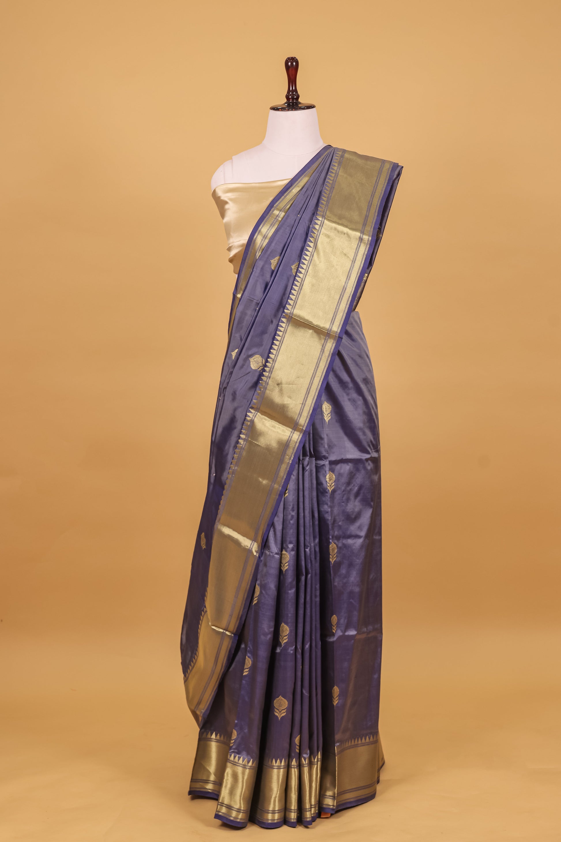 Grey Katan Pure Silk Kadhwa Saree - Panaya