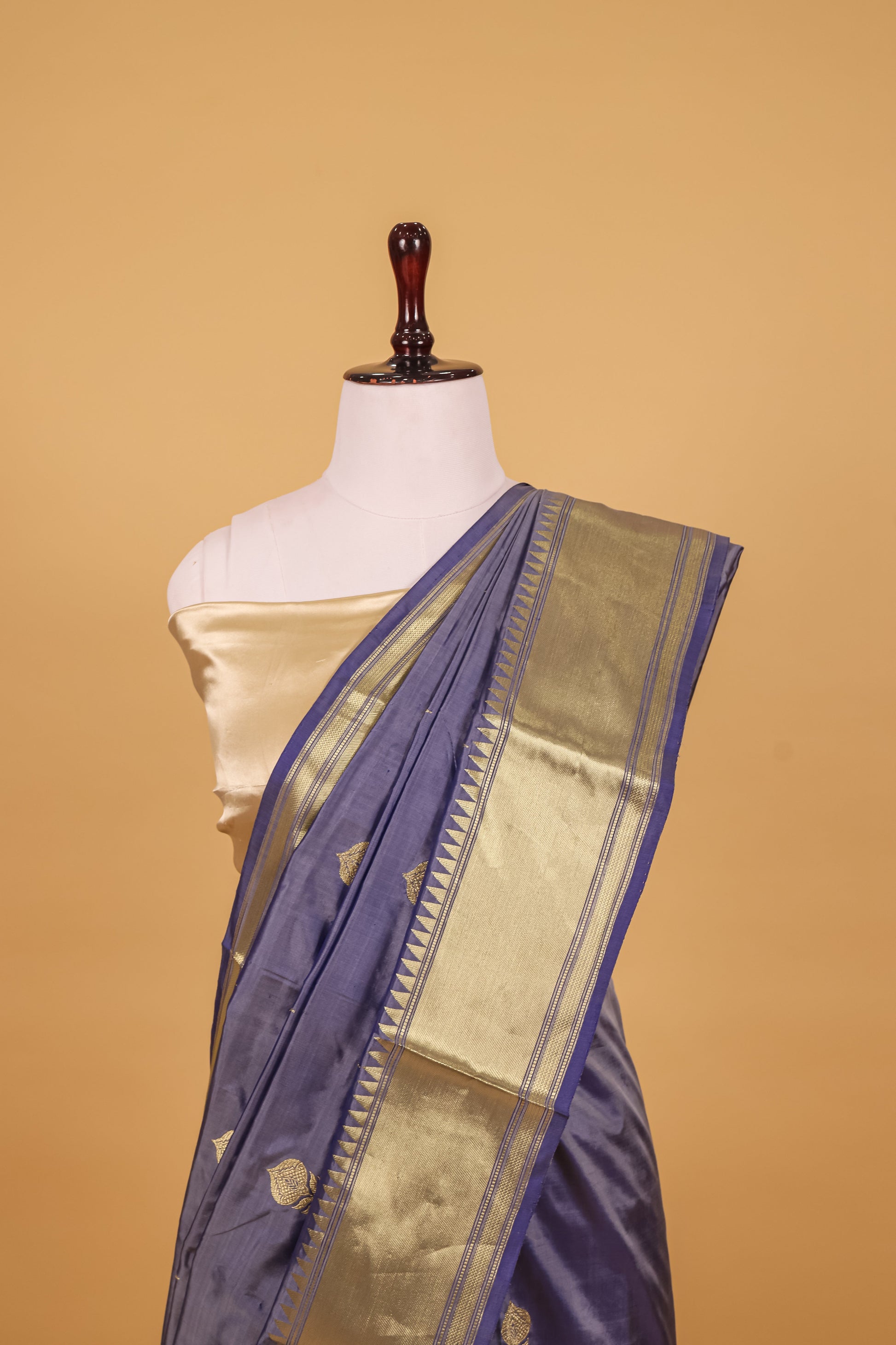 Grey Katan Pure Silk Kadhwa Saree - Panaya