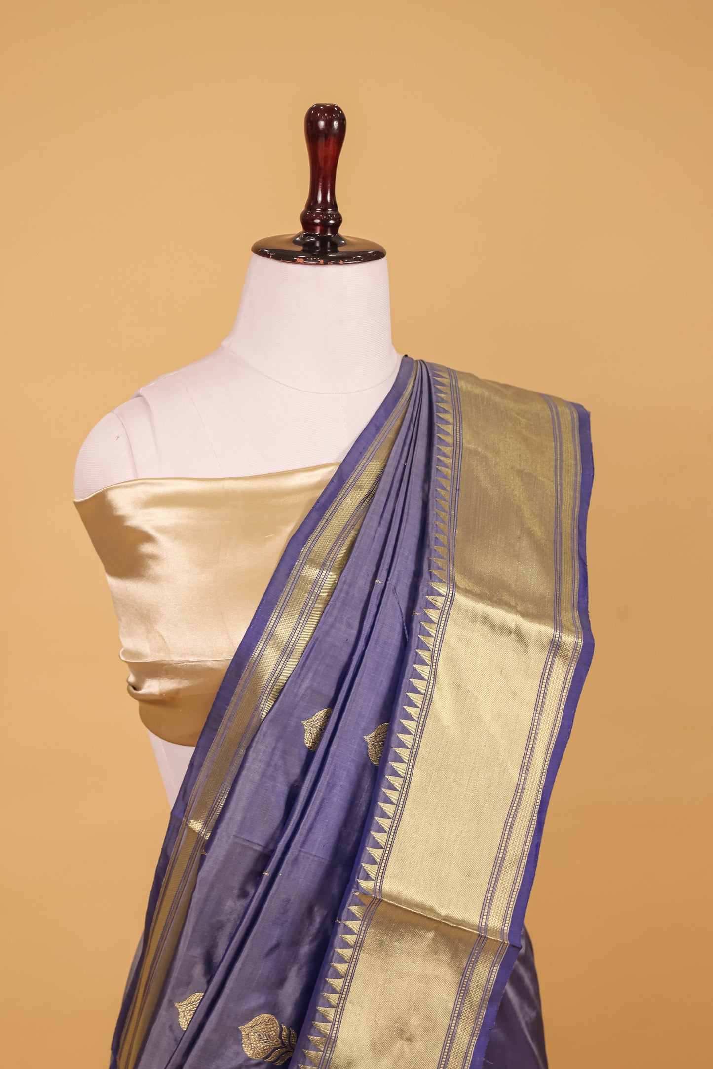 Grey Katan Pure Silk Kadhwa Saree - Panaya