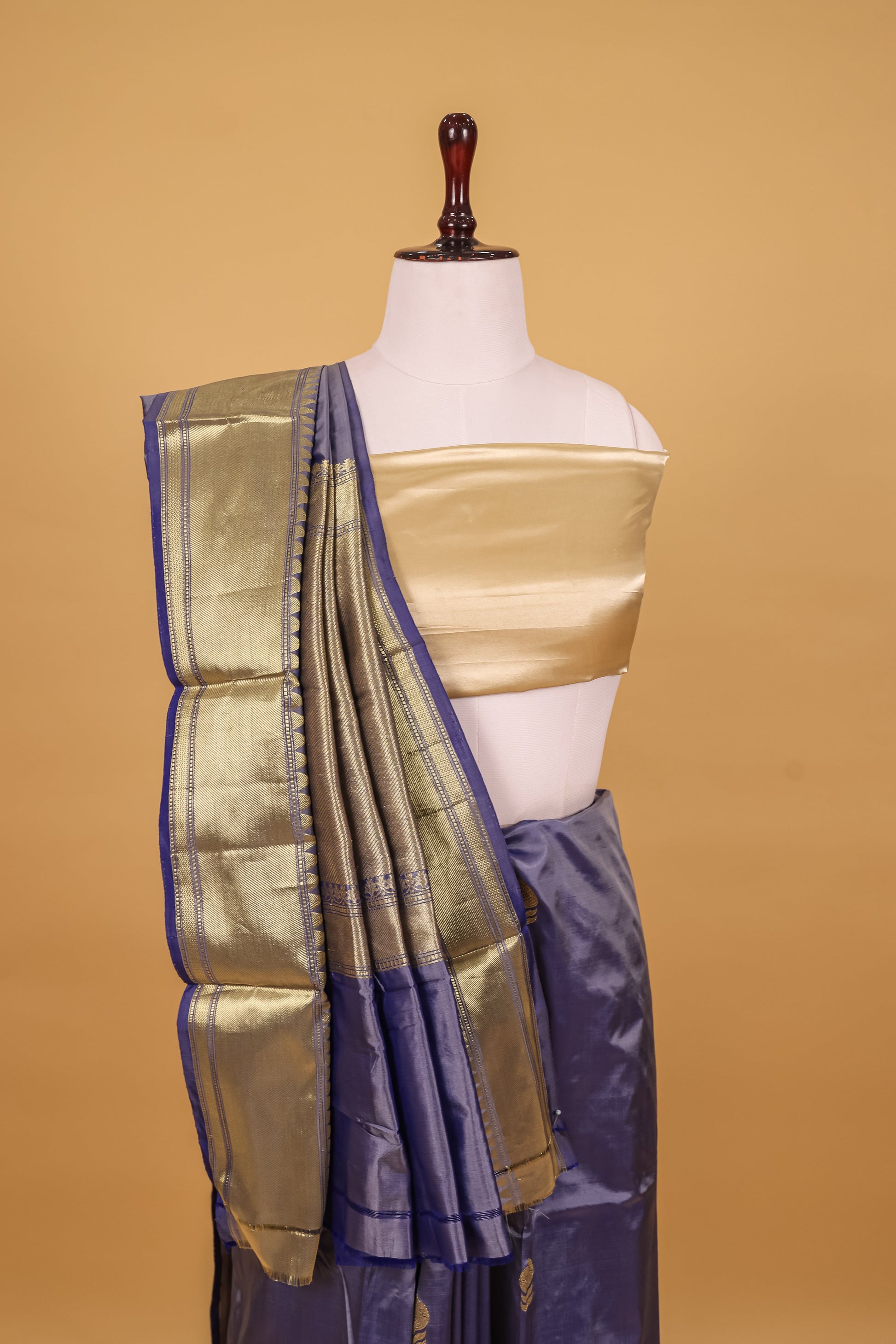 Grey Katan Pure Silk Kadhwa Saree - Panaya