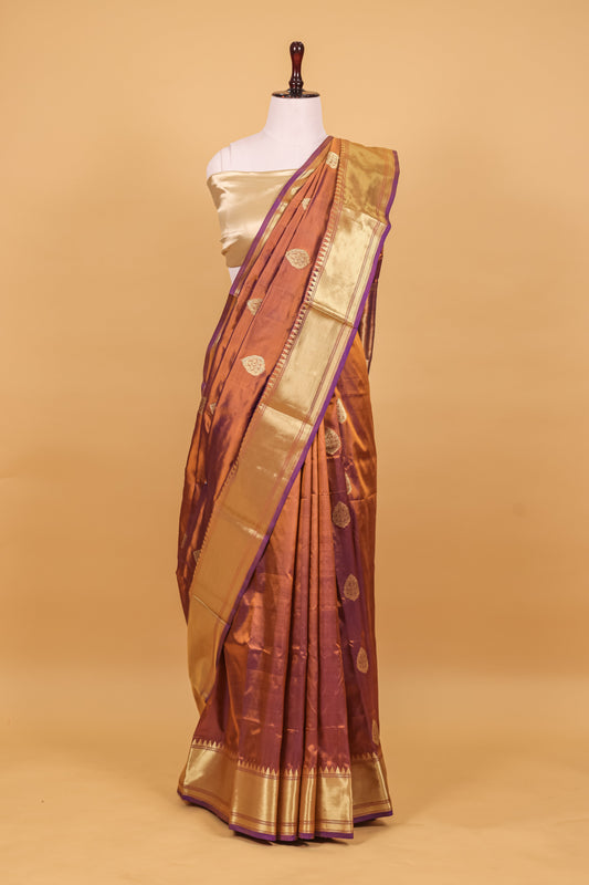 Purple Katan Pure Silk Kadhwa Saree - Panaya