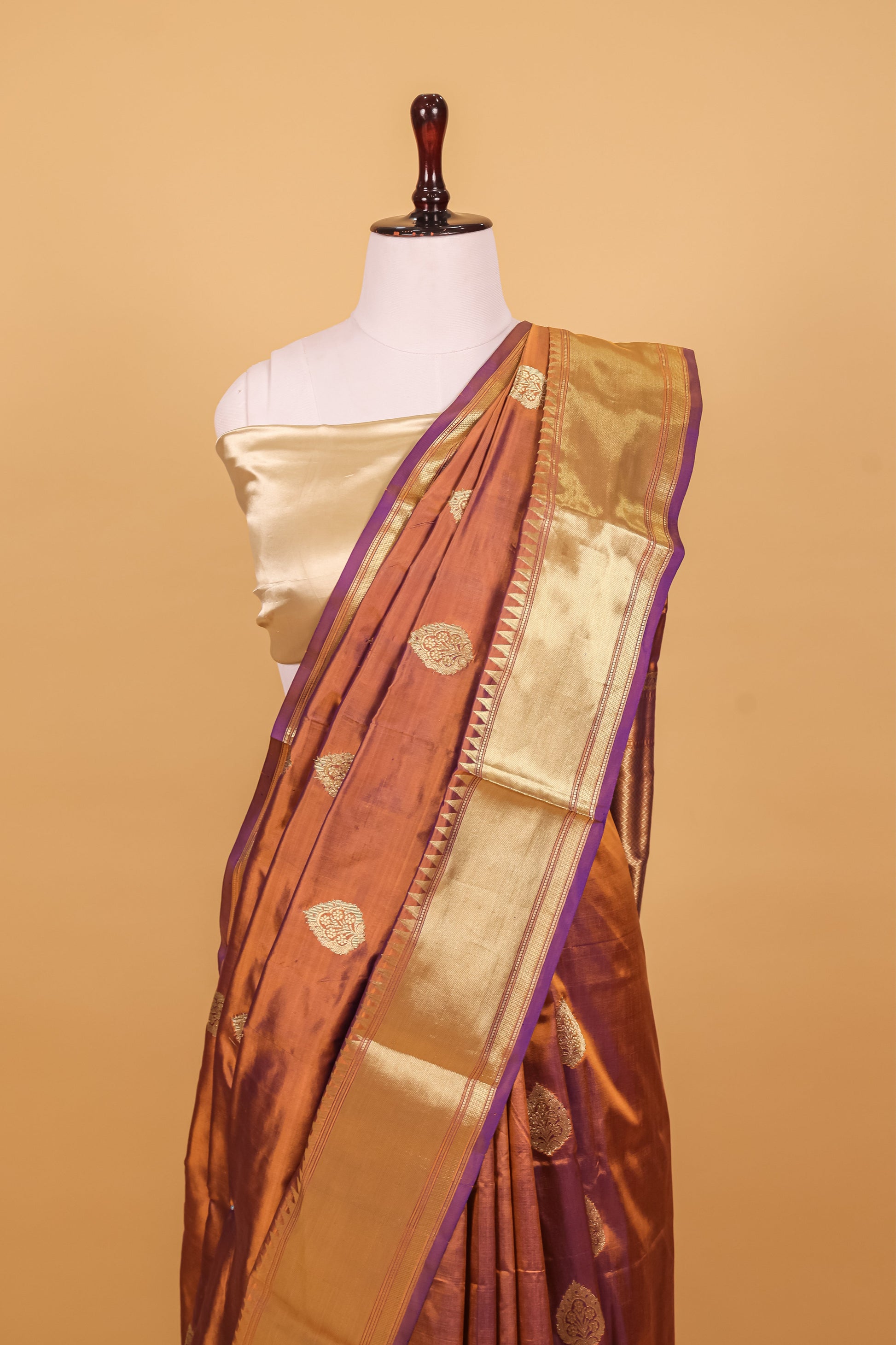 Purple Katan Pure Silk Kadhwa Saree - Panaya