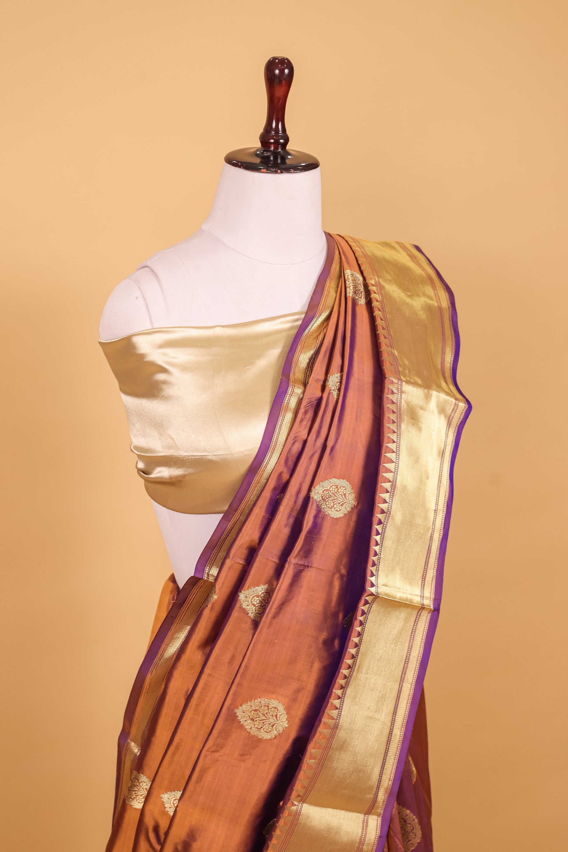 Purple Katan Pure Silk Kadhwa Saree - Panaya