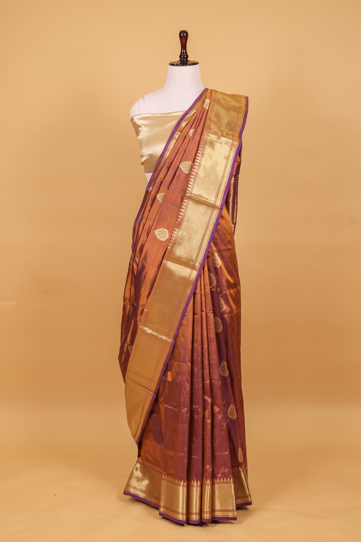 Purple Katan Pure Silk Kadhwa Saree - Panaya