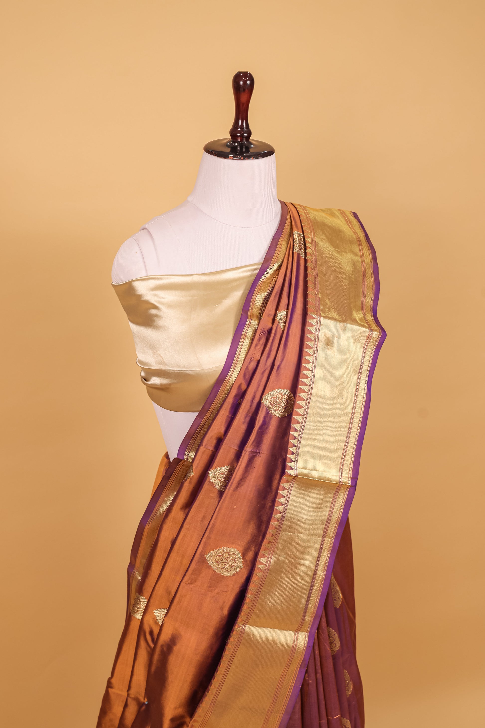 Purple Katan Pure Silk Kadhwa Saree - Panaya