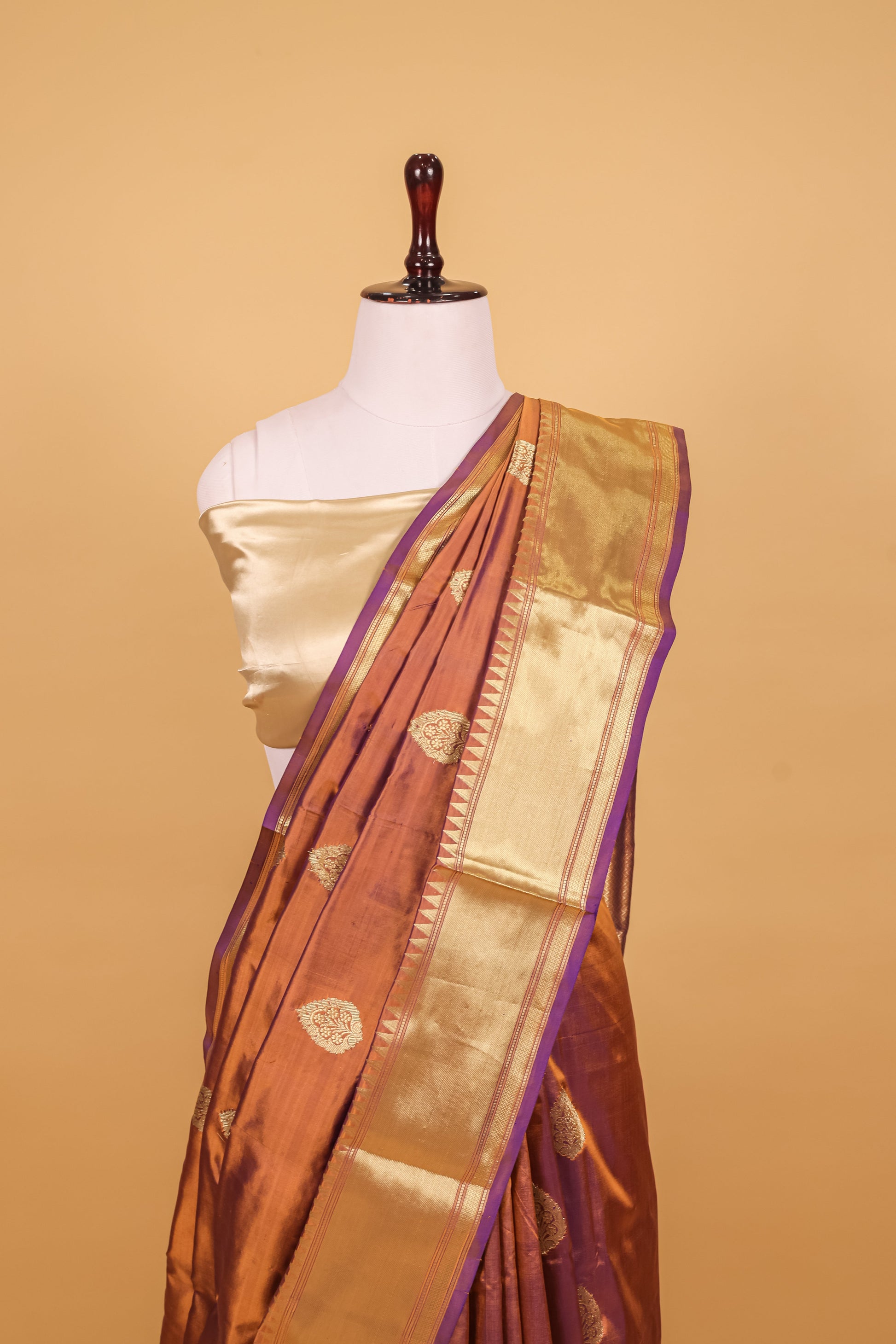 Purple Katan Pure Silk Kadhwa Saree - Panaya