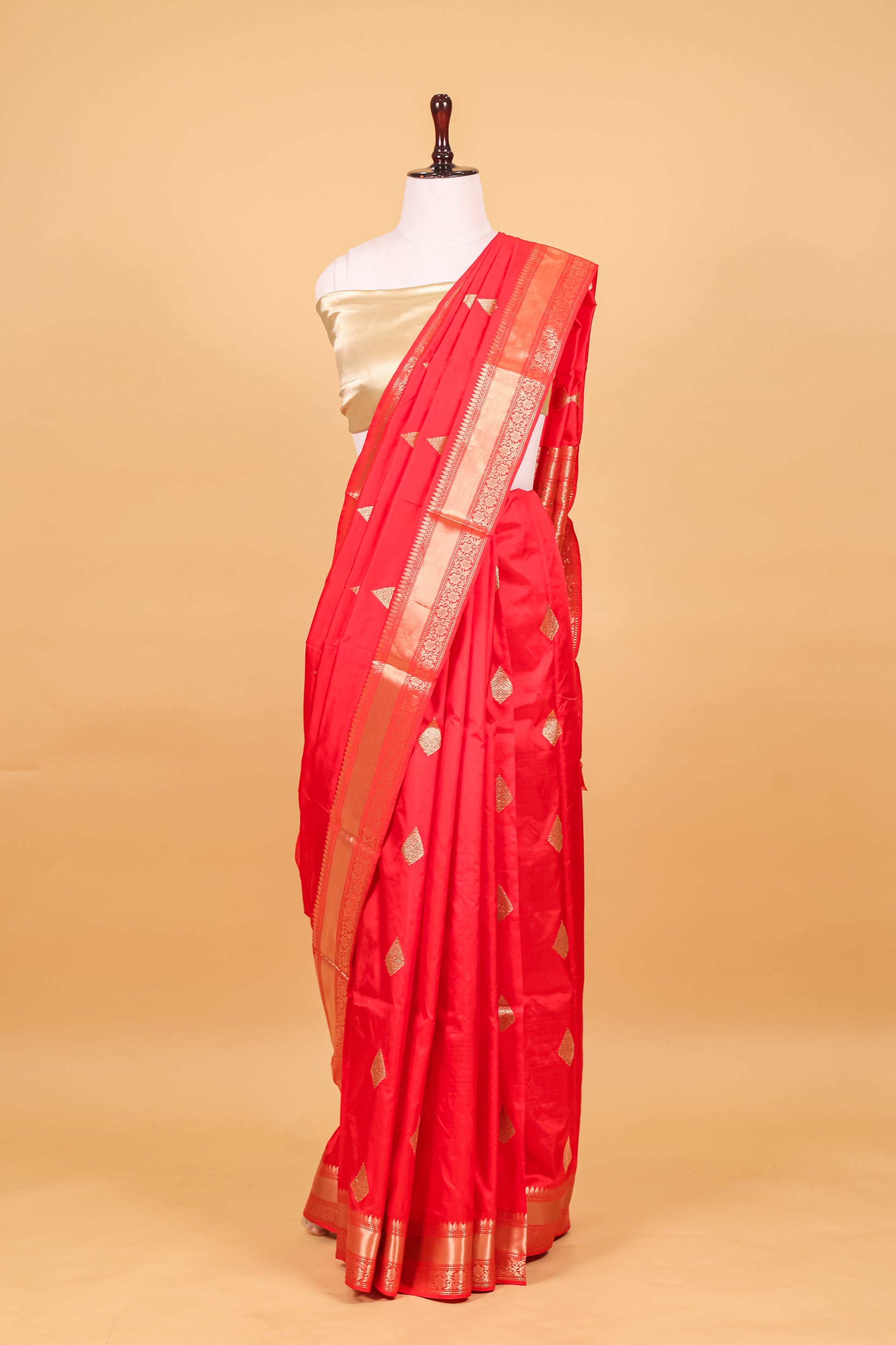 Red Katan Pure Silk Kadhwa Saree - Panaya