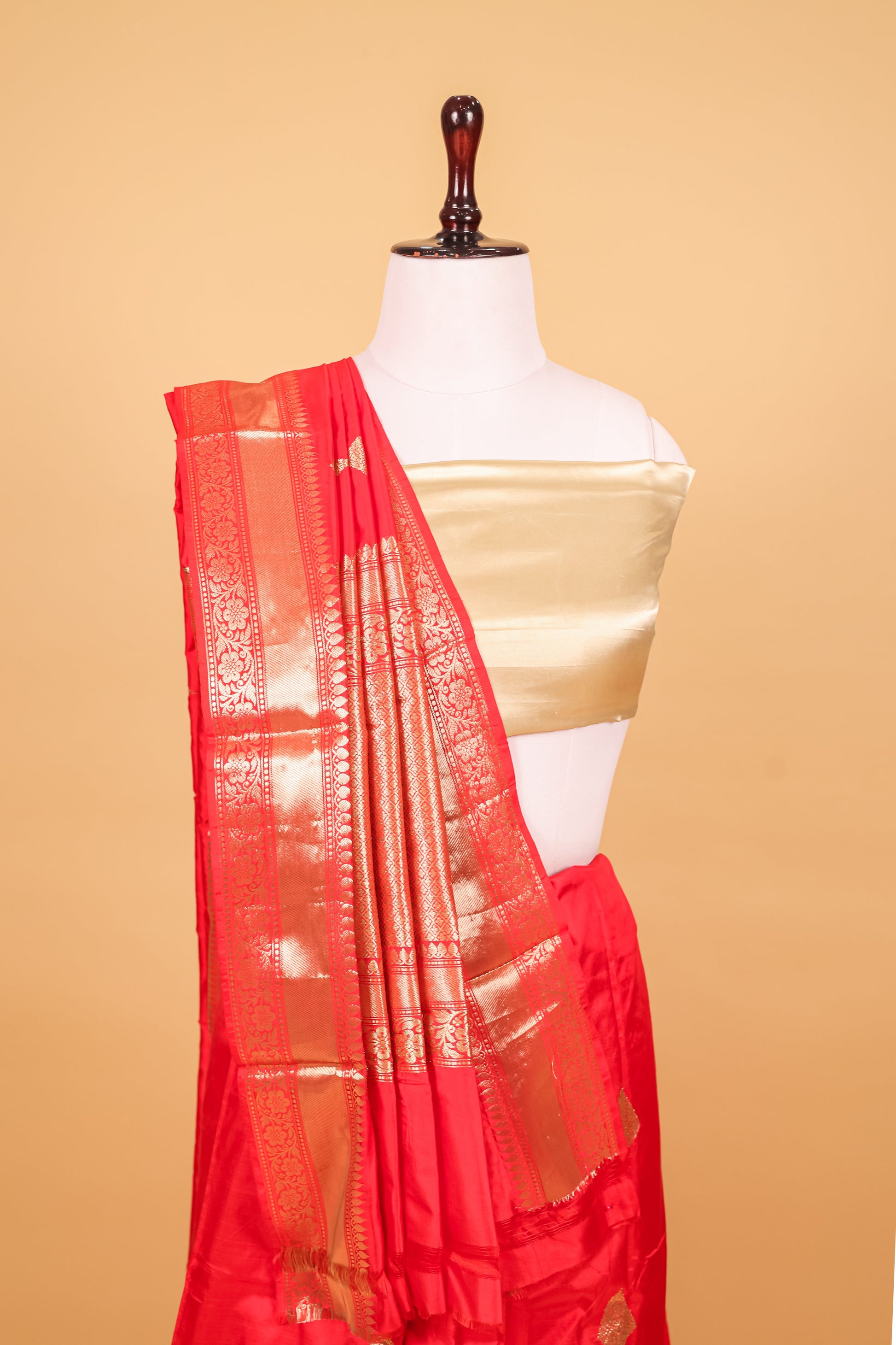 Red Katan Pure Silk Kadhwa Saree - Panaya