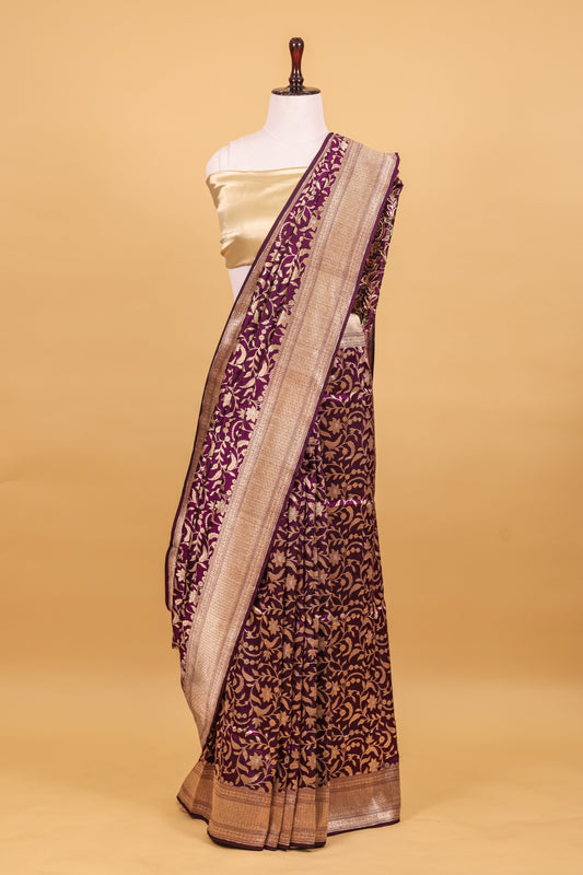 Purple Katan Pure Silk Kadhwa Saree - Panaya