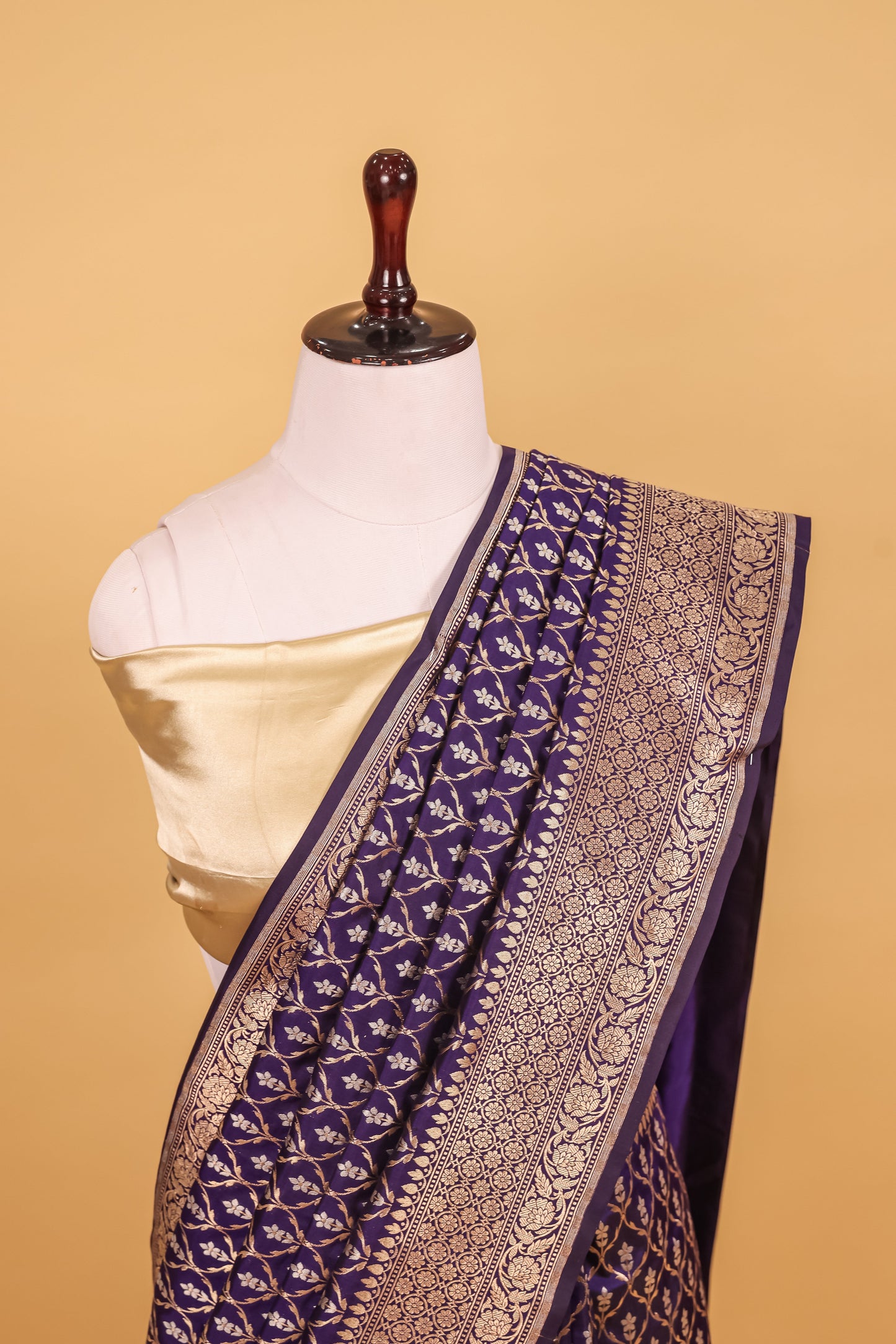 Royal Blue Katan Pure Silk Kadhwa Saree - Panaya