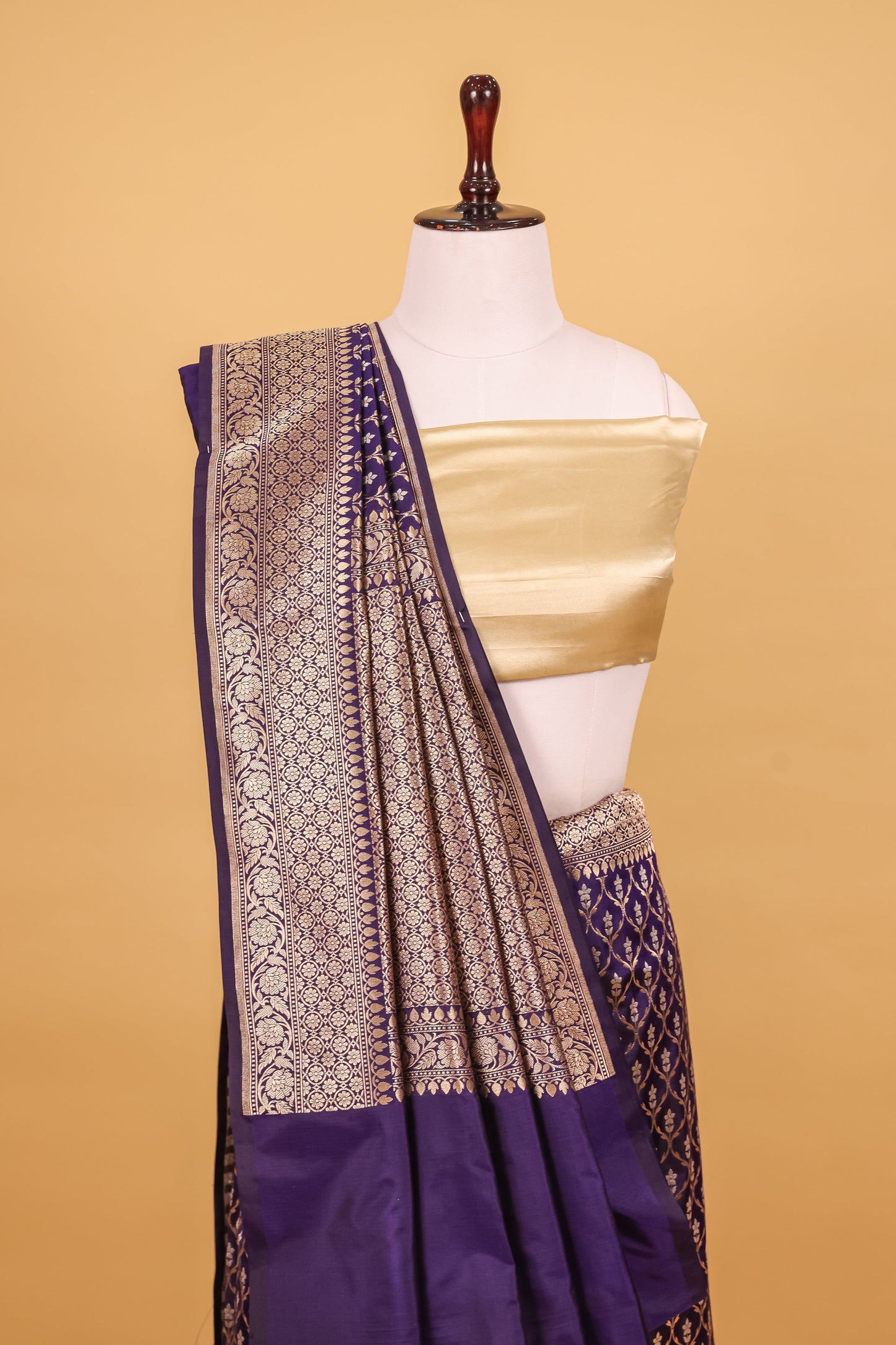 Royal Blue Katan Pure Silk Kadhwa Saree - Panaya