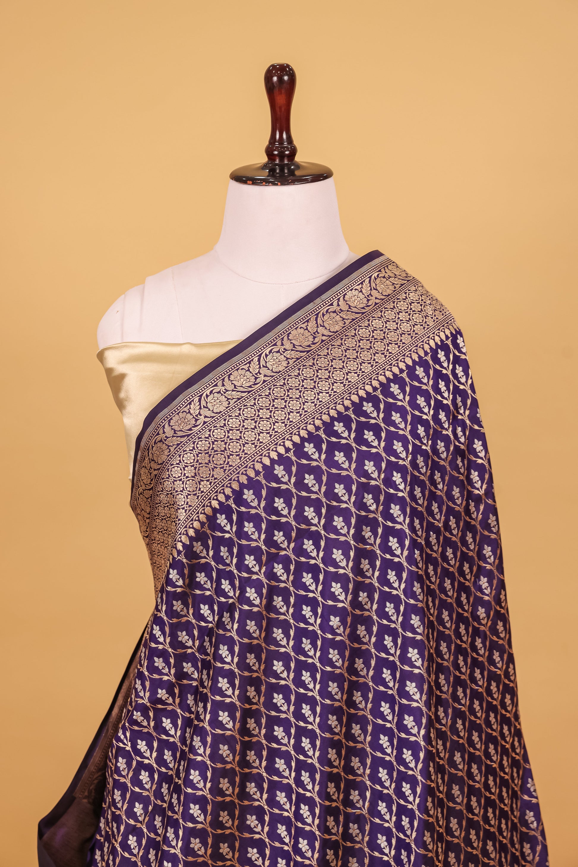 Royal Blue Katan Pure Silk Kadhwa Saree - Panaya