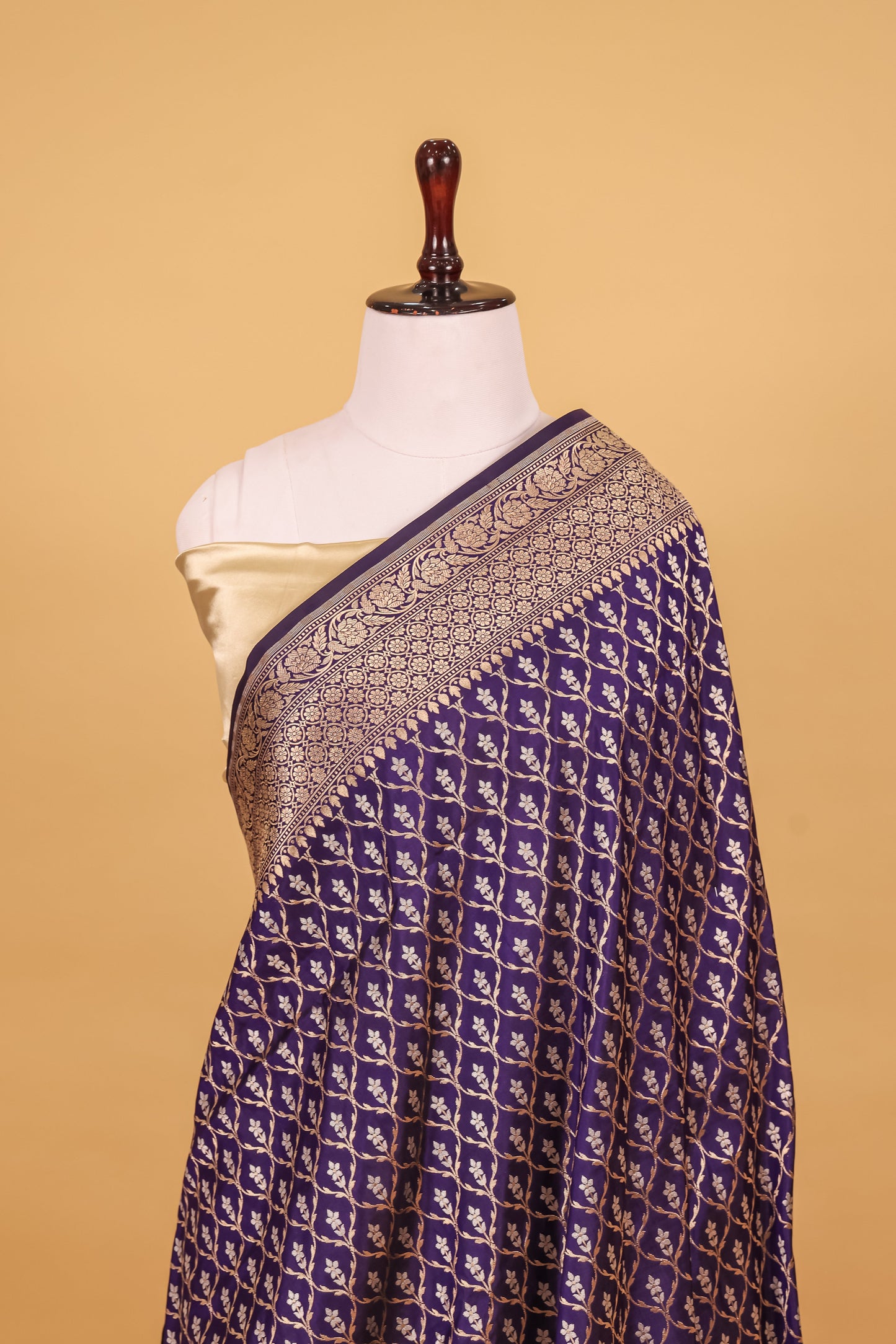 Royal Blue Katan Pure Silk Kadhwa Saree - Panaya